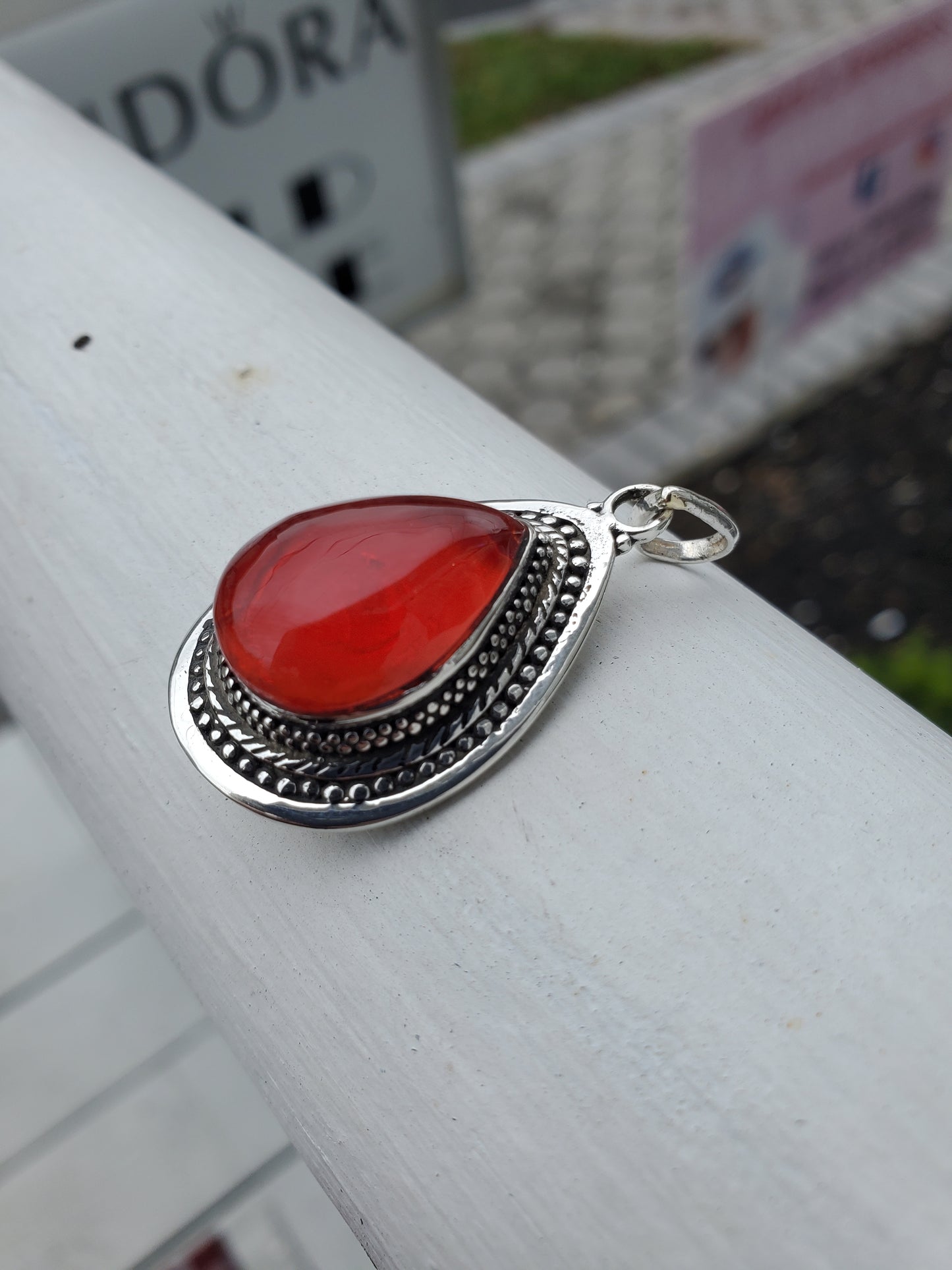 925 Sterling Silver Vampire Queen Teardrop Blood Oxidized Pendant