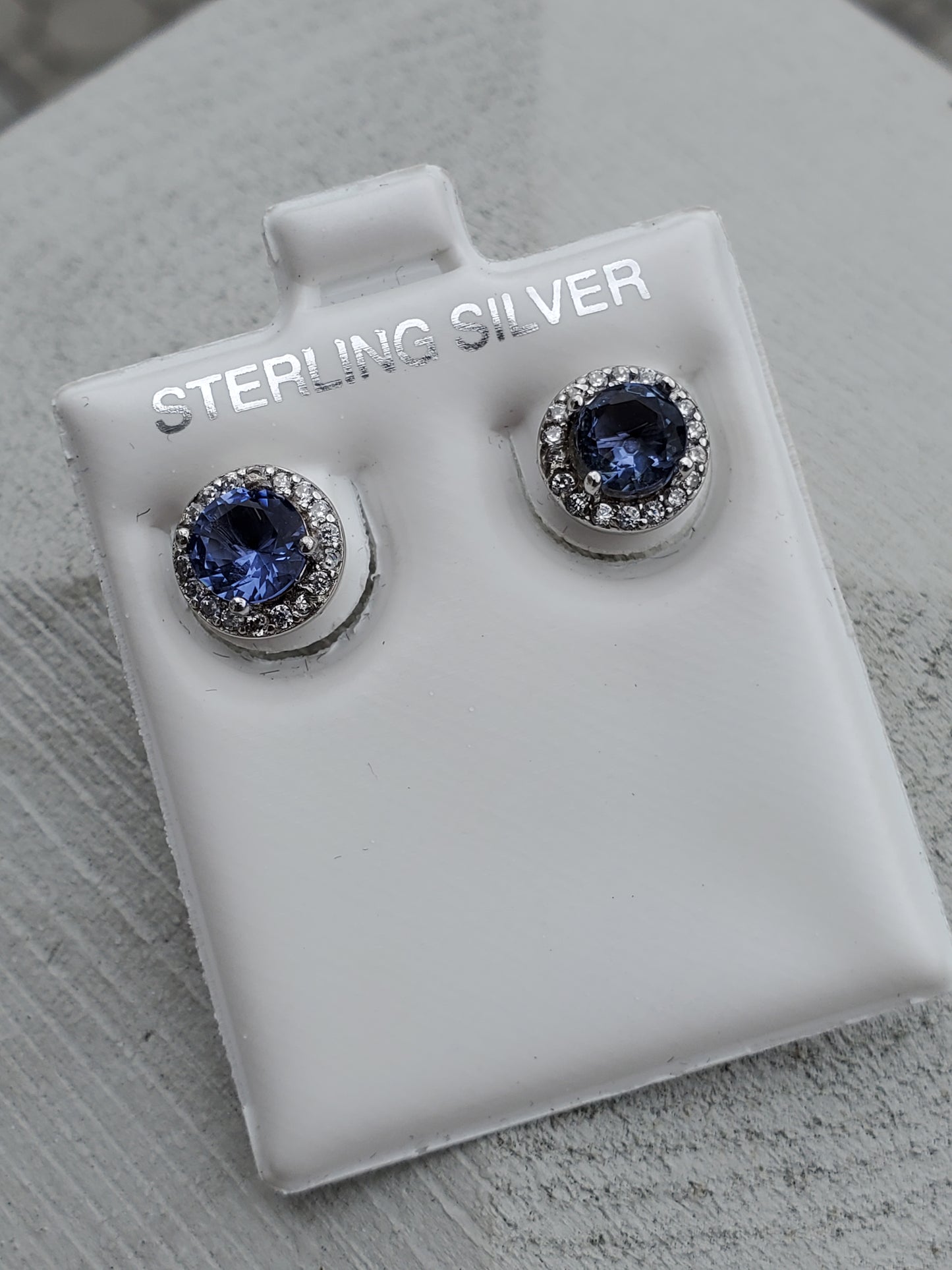 925 Sterling Silver Simulated Tanzanite & Zirconia Halo Stud Earrings