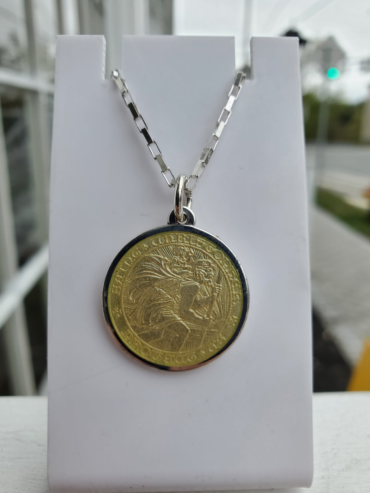 925 Sterling Silver Saint Christopher Gold Enameled Necklace