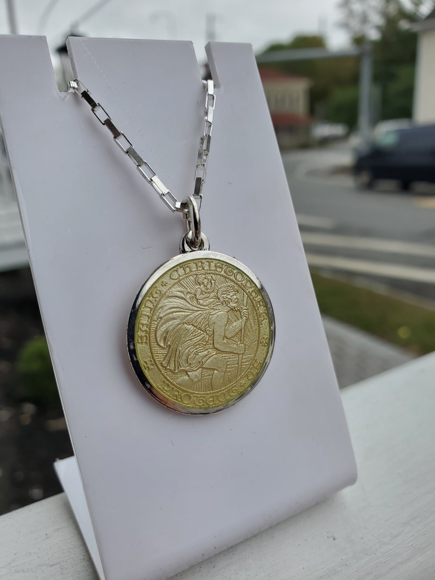 925 Sterling Silver Saint Christopher Gold Enameled Necklace