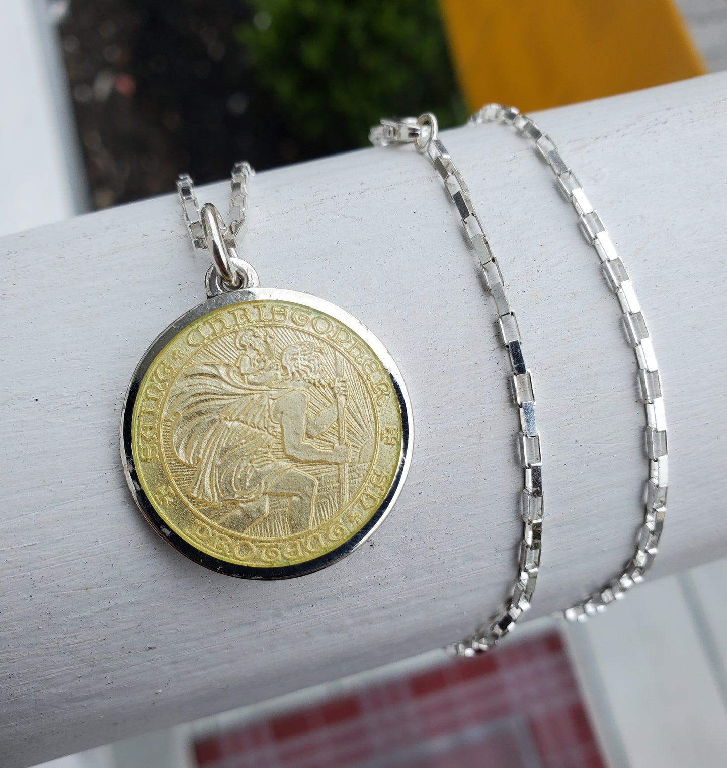 925 Sterling Silver Saint Christopher Gold Enameled Necklace