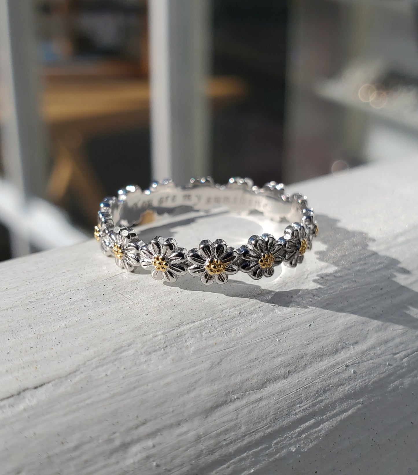 925 Sterling Silver Daisy "You are my sunshine" Eternity band ring