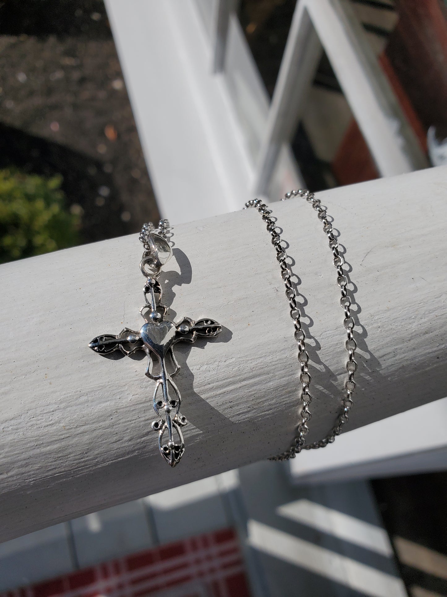 925 Filagre Heart Cross Pendant Necklace