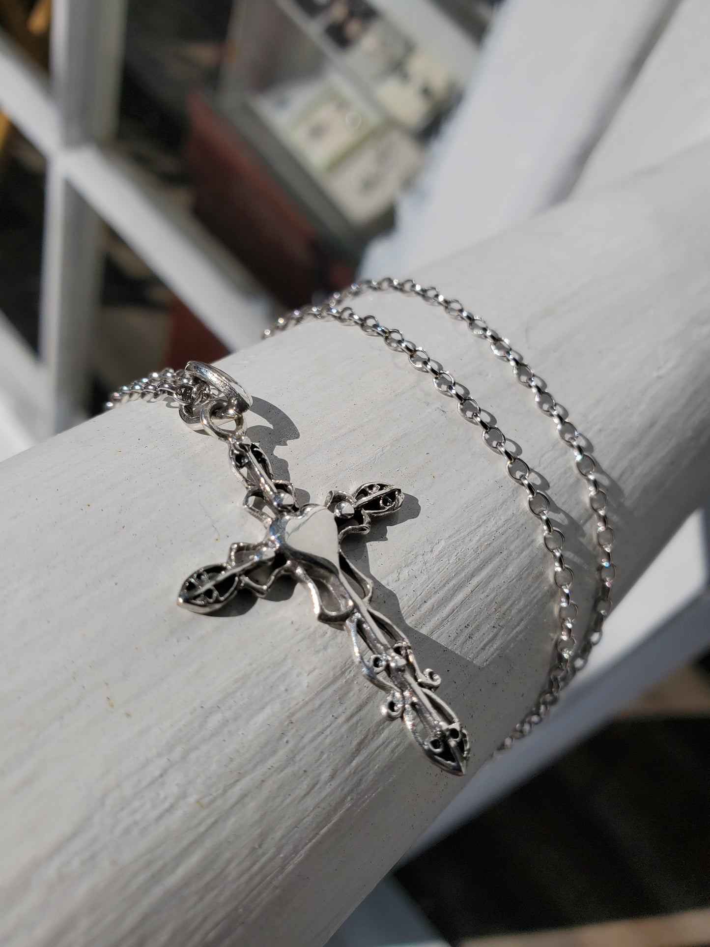 925 Filagre Heart Cross Pendant Necklace