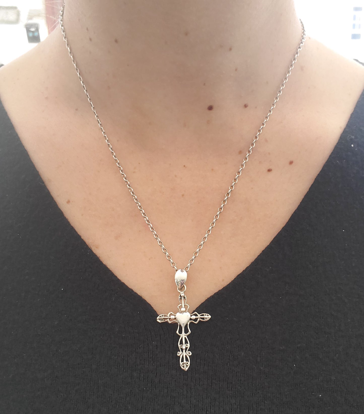 925 Filagre Heart Cross Pendant Necklace