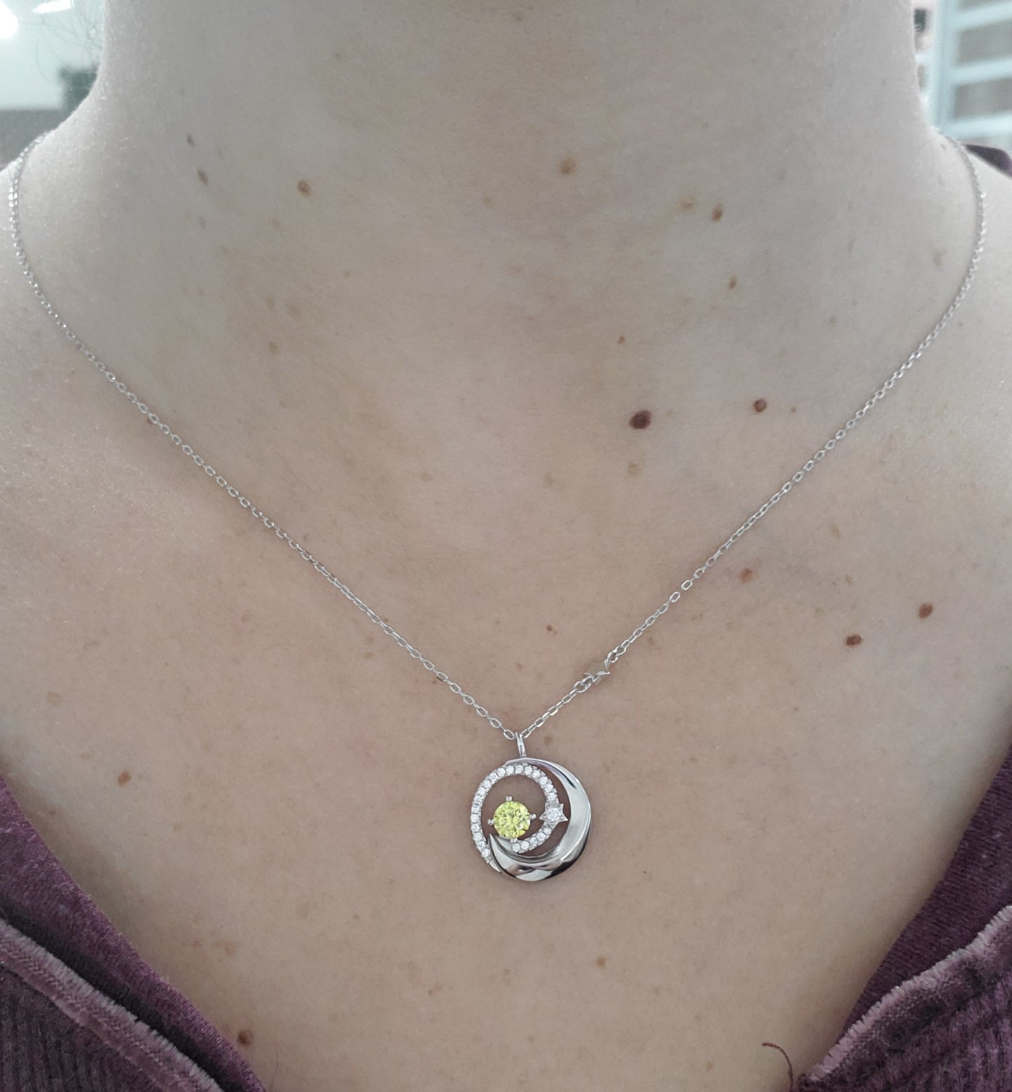 925 Sterling Silver Event Horizon Circular Galaxy Star Necklace