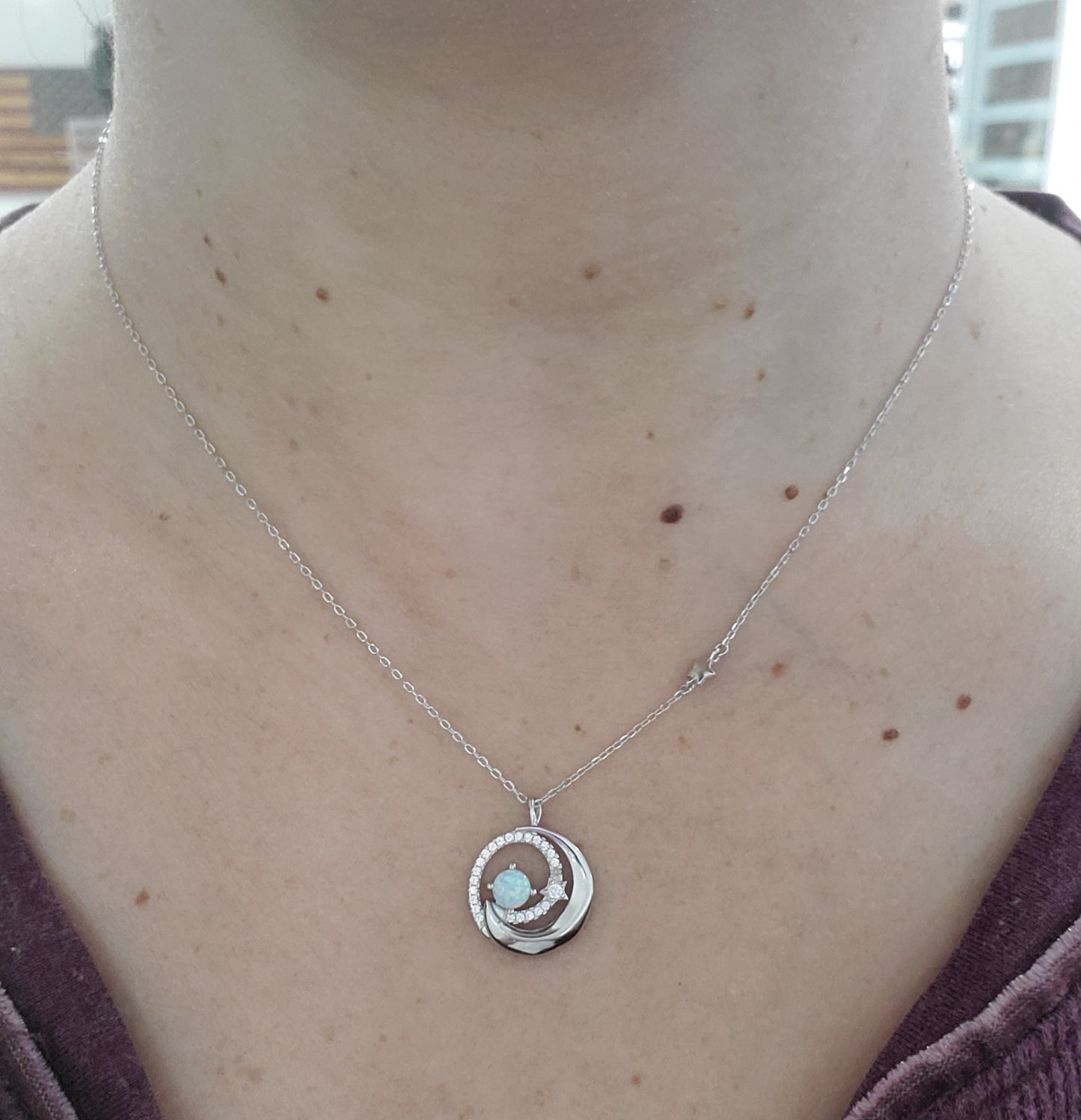 925 Sterling Silver Event Horizon Circular Galaxy Star Necklace