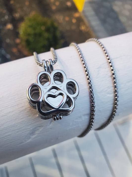 Stainless Steel Memorial Pawprint Urn Necklace