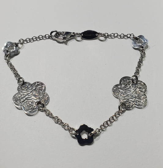 925 Sterling Silver Rose Floral Designer Nomination Bracelet