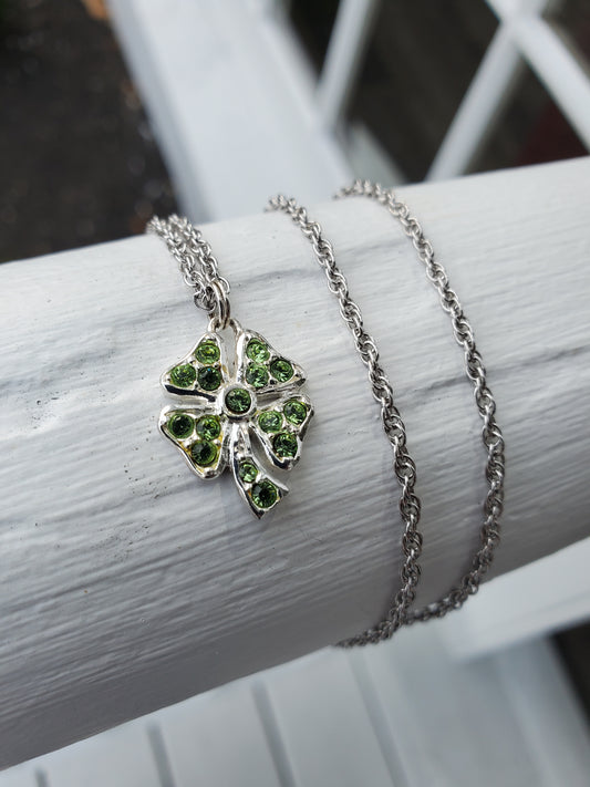 925 Sterling Silver Green Irish Shamrock 🍀 4-Leaf Clover Pendant Necklace