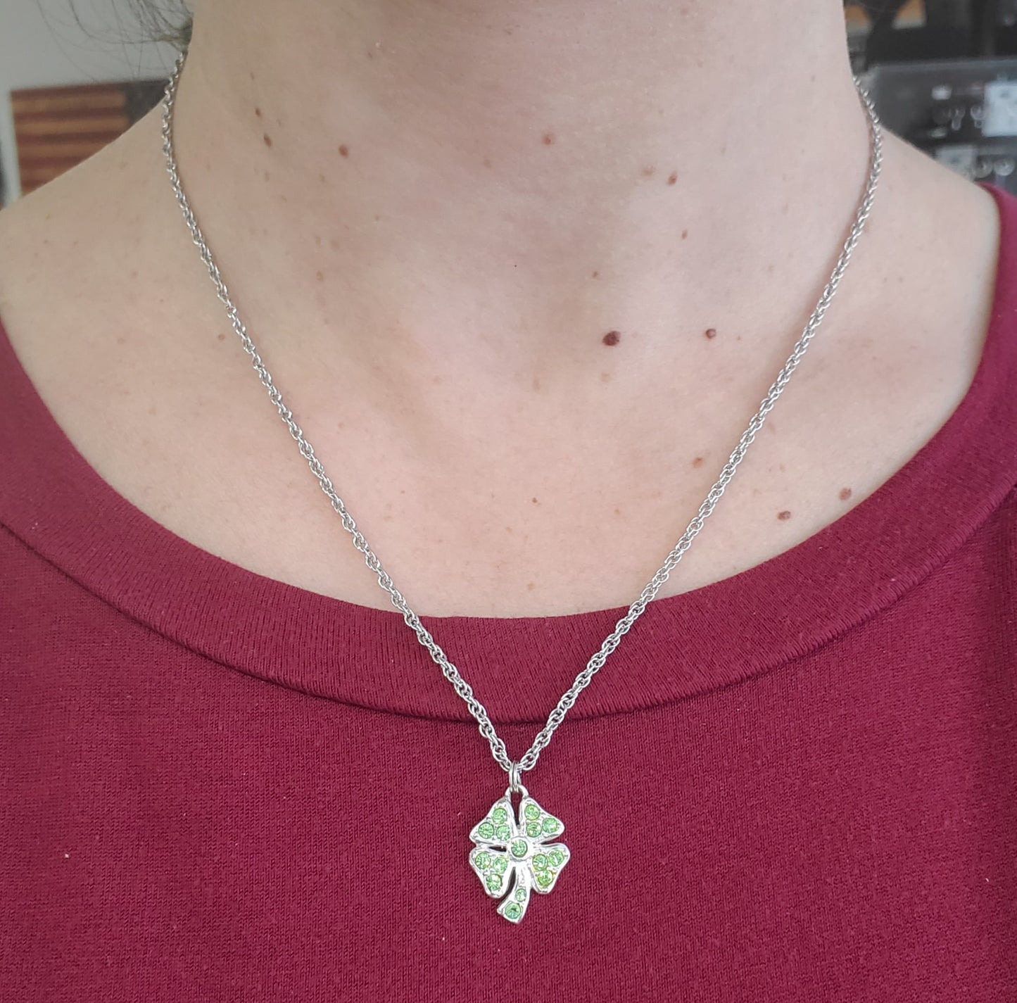 925 Sterling Silver Green Irish Shamrock 🍀 4-Leaf Clover Pendant Necklace