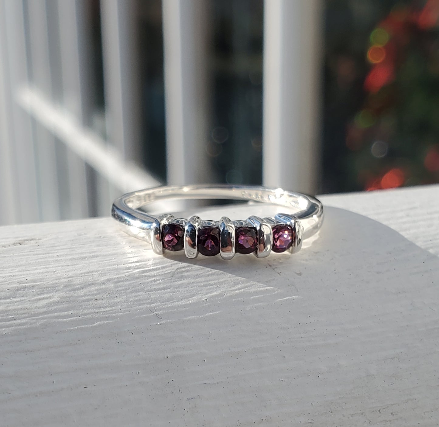 925 Sterling Silver Natural Pink Tourmaline 4-stone band ring