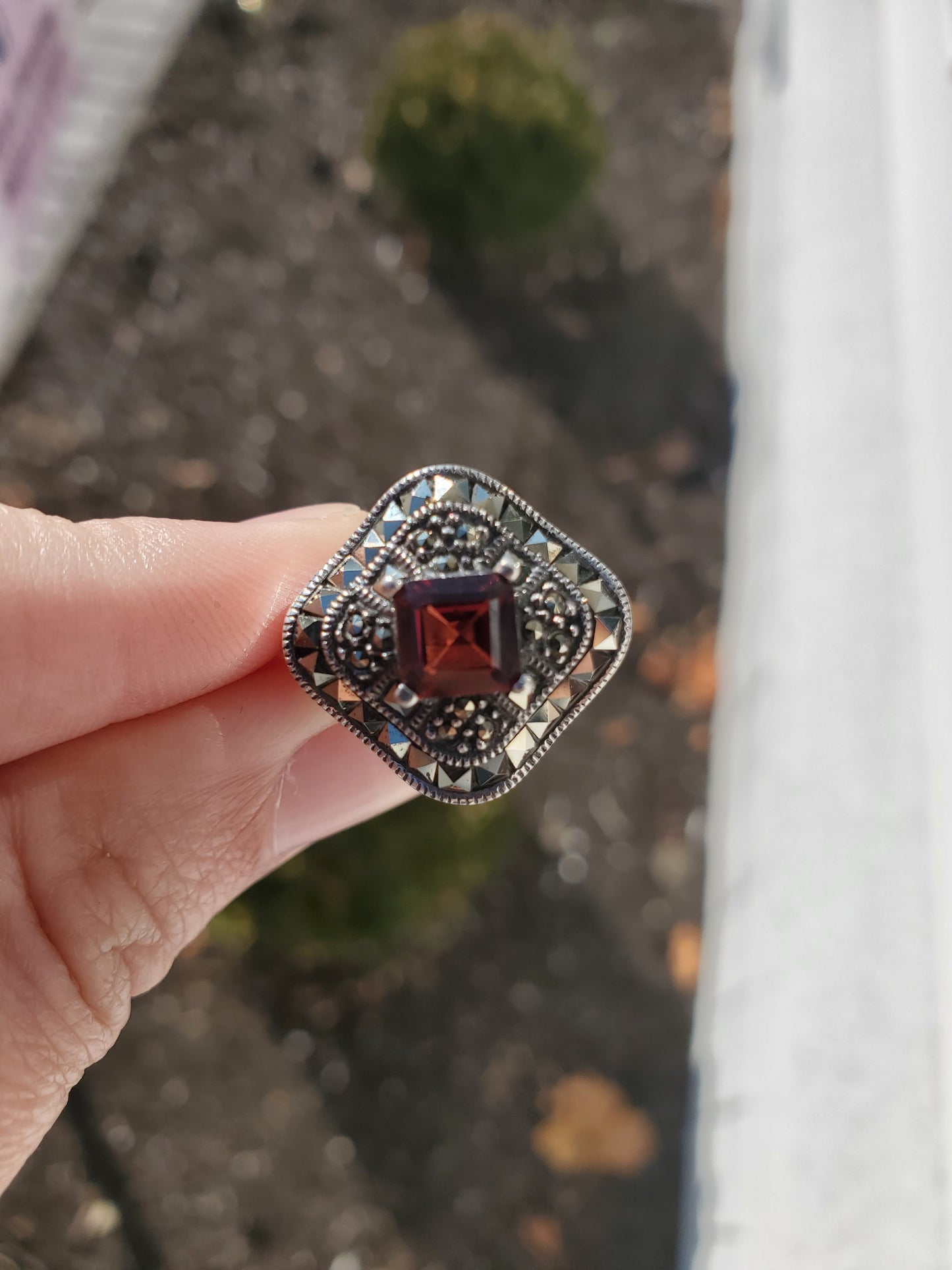 925 Garnet & Marcasite Wavy Cluster Ring Designer Judith Jack