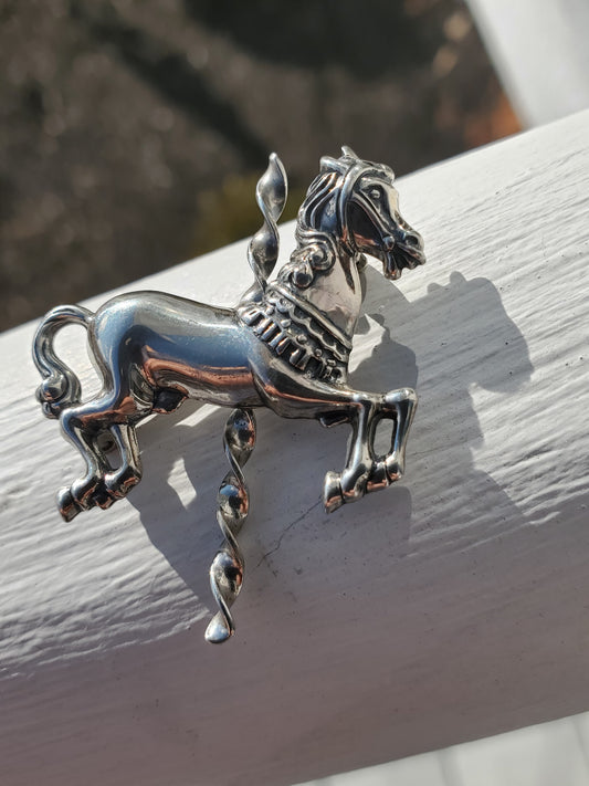 925 Sterling Silver Carousel Horse Merry-Go-Round Pin Brooch