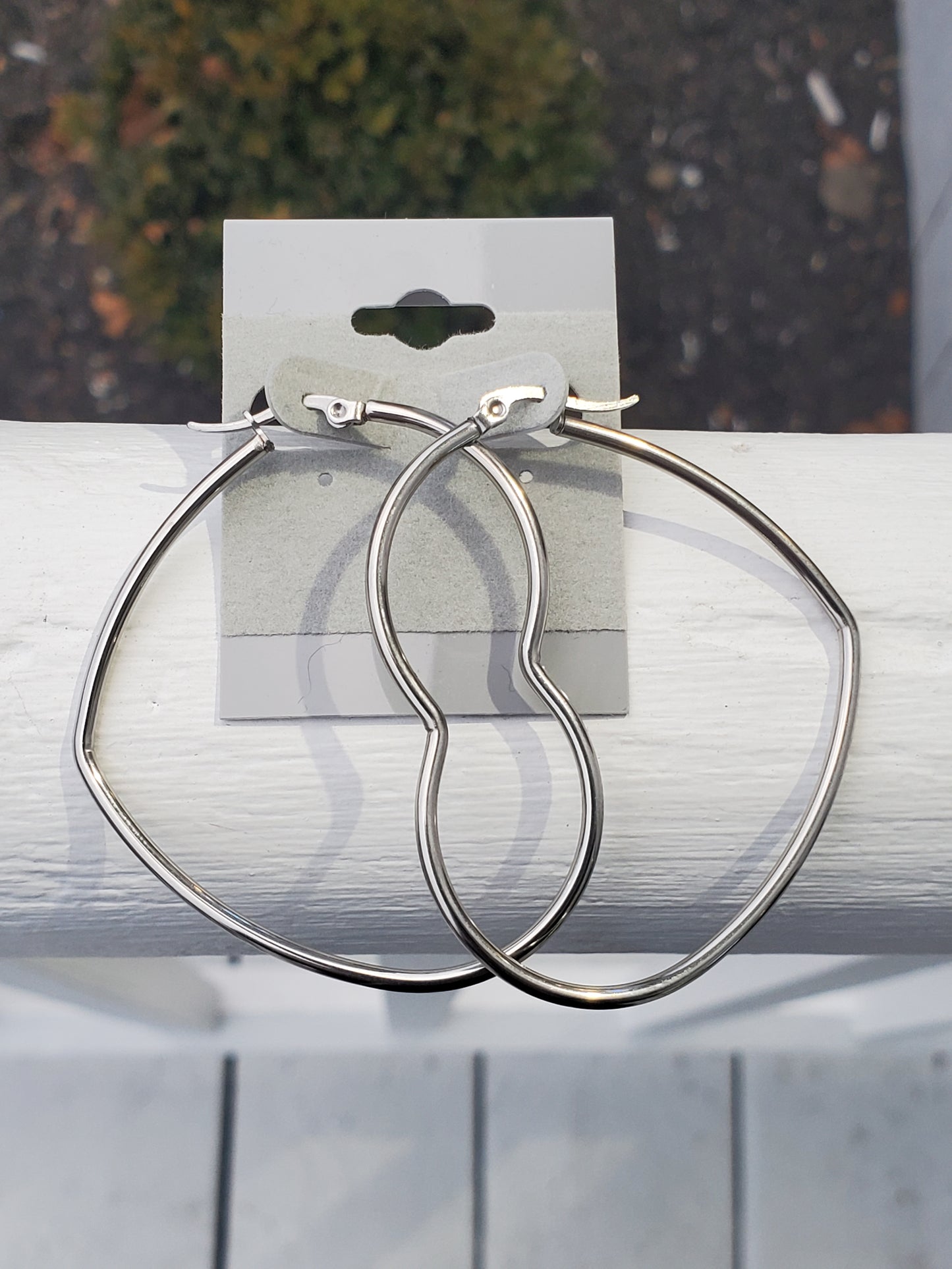 Stainless Steel XL Hi-polish asymmetrical Heart Hoop Earrings