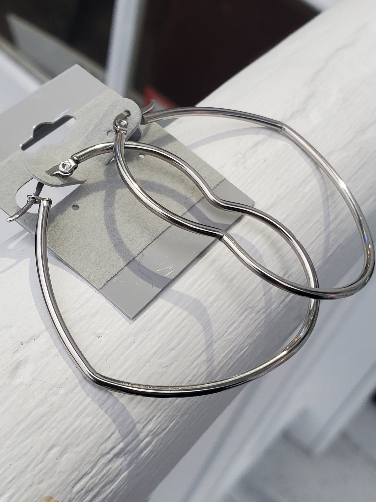 Stainless Steel XL Hi-polish asymmetrical Heart Hoop Earrings