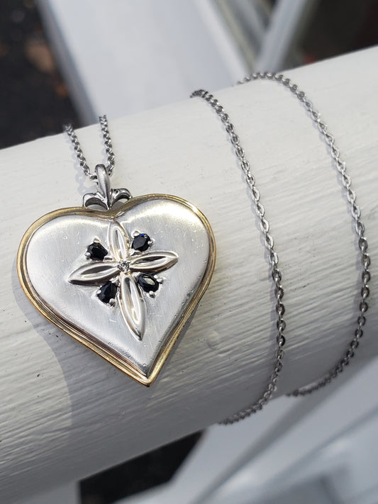 925 Sterling Silver My Precious Daughter Sapphire Cross Heart Necklace