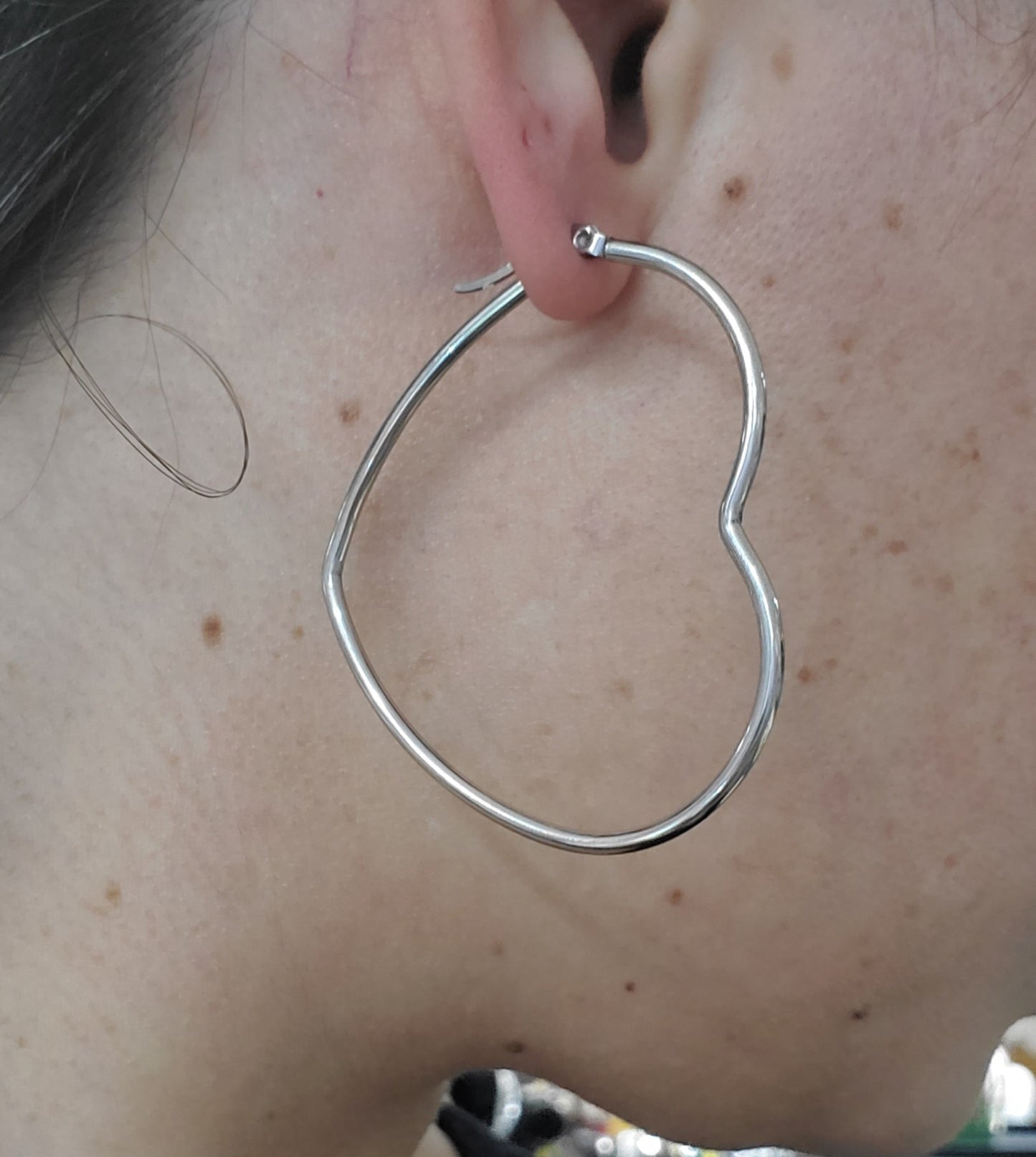 Stainless Steel XL Hi-polish asymmetrical Heart Hoop Earrings