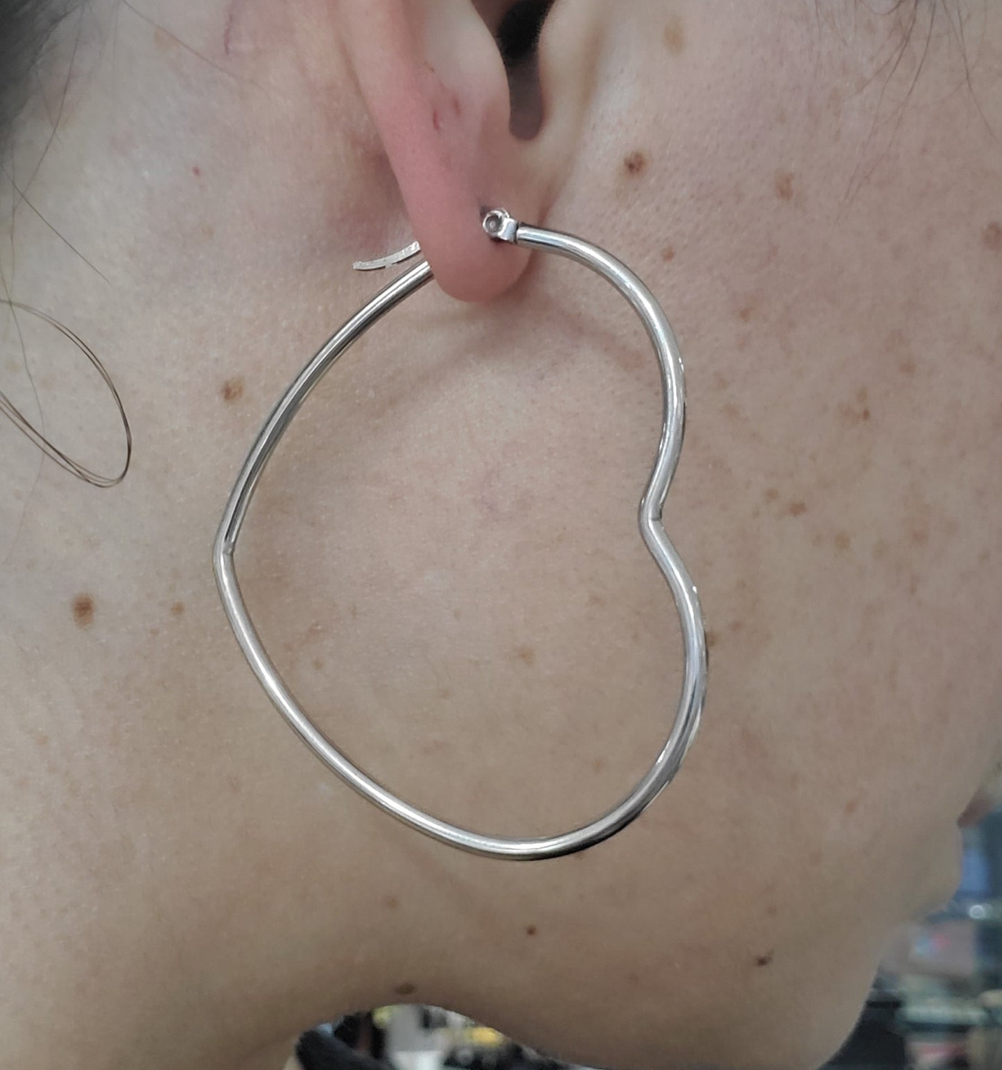 Stainless Steel XL Hi-polish asymmetrical Heart Hoop Earrings