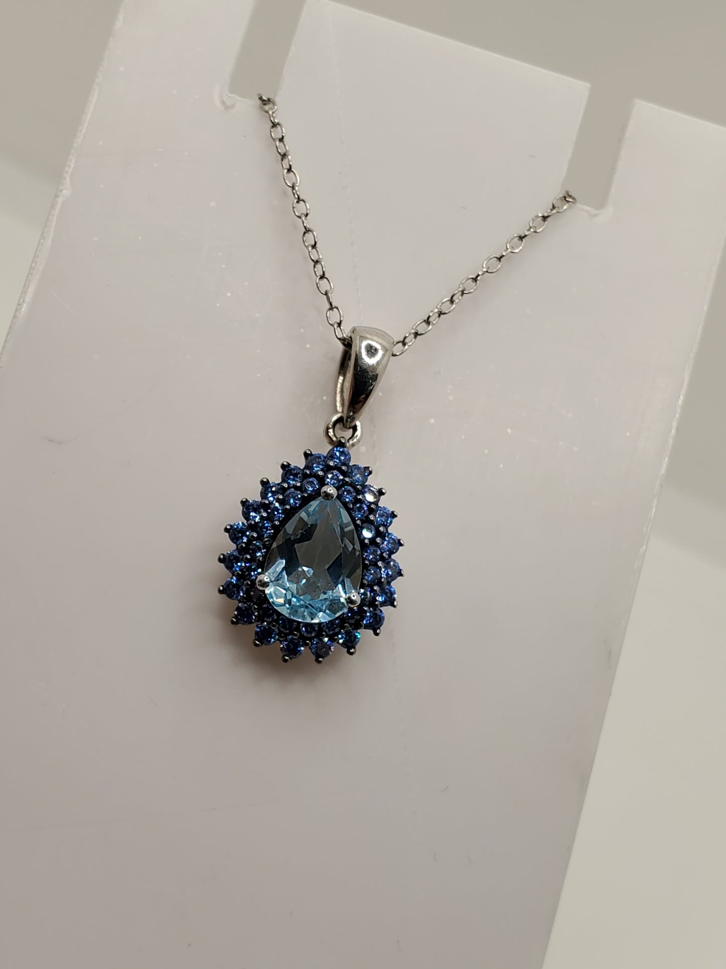 925 Sterling Silver "Frozen Elegance" 1ct Blue Topaz & Lab Created Tanzanite double halo