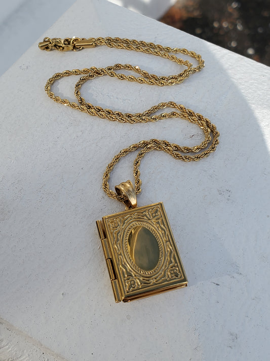 Stainless Steel Gold Plated Engravable Book Locket Necklace