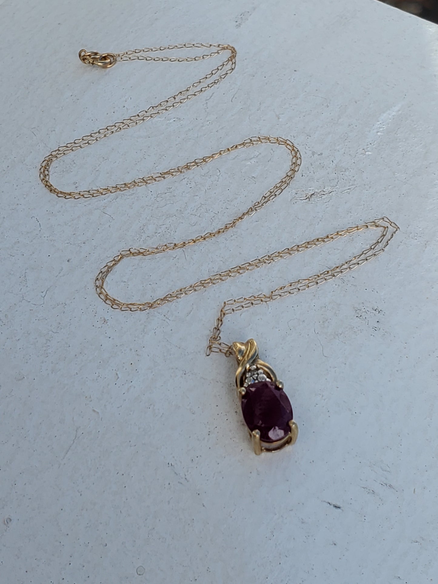 10k Solid Yellow Gold 1.00ct Natural Ruby & Diamond Necklace