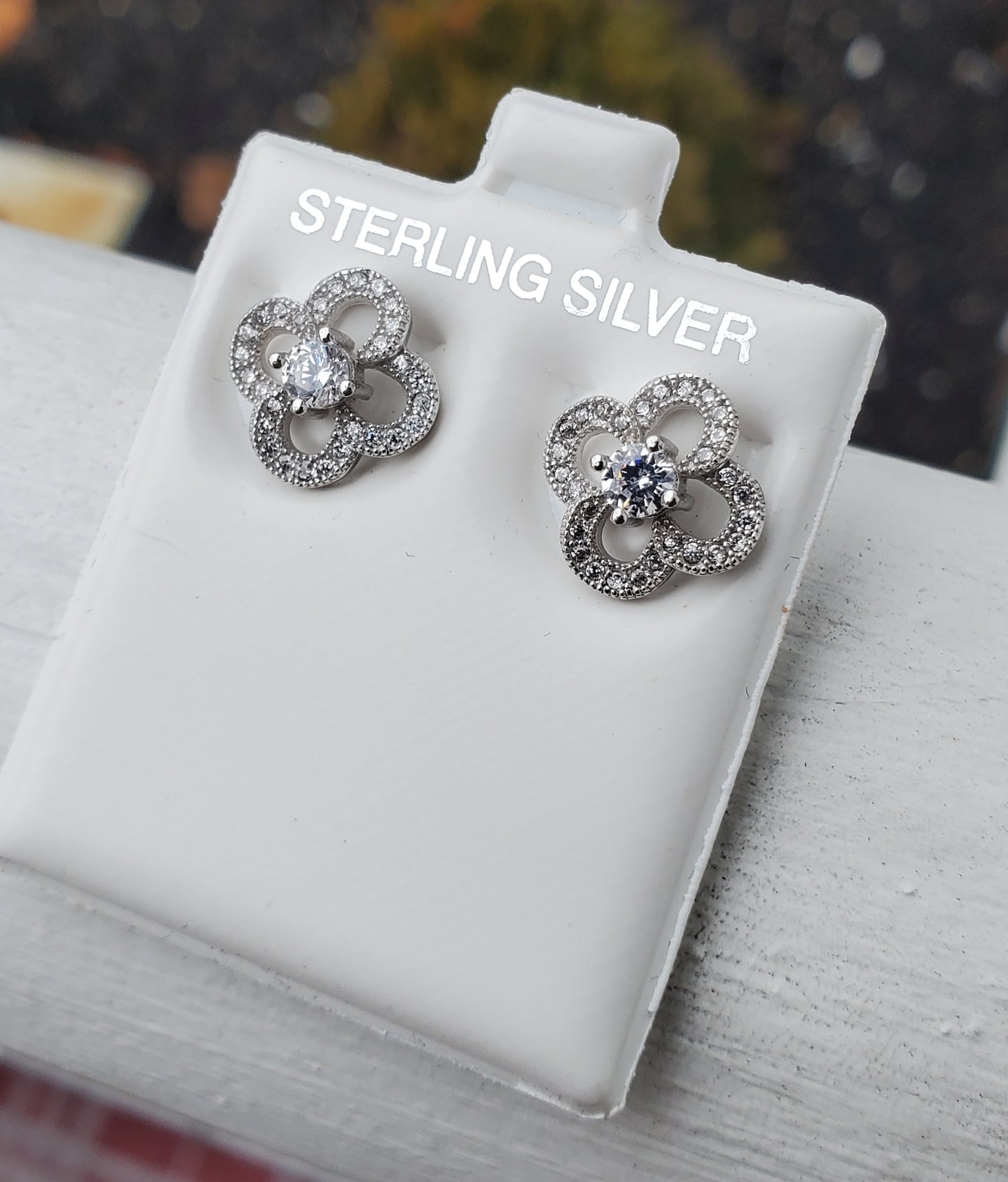 925 Sterling Silver Quatrefoil Clover Zirconia Stud Earrings