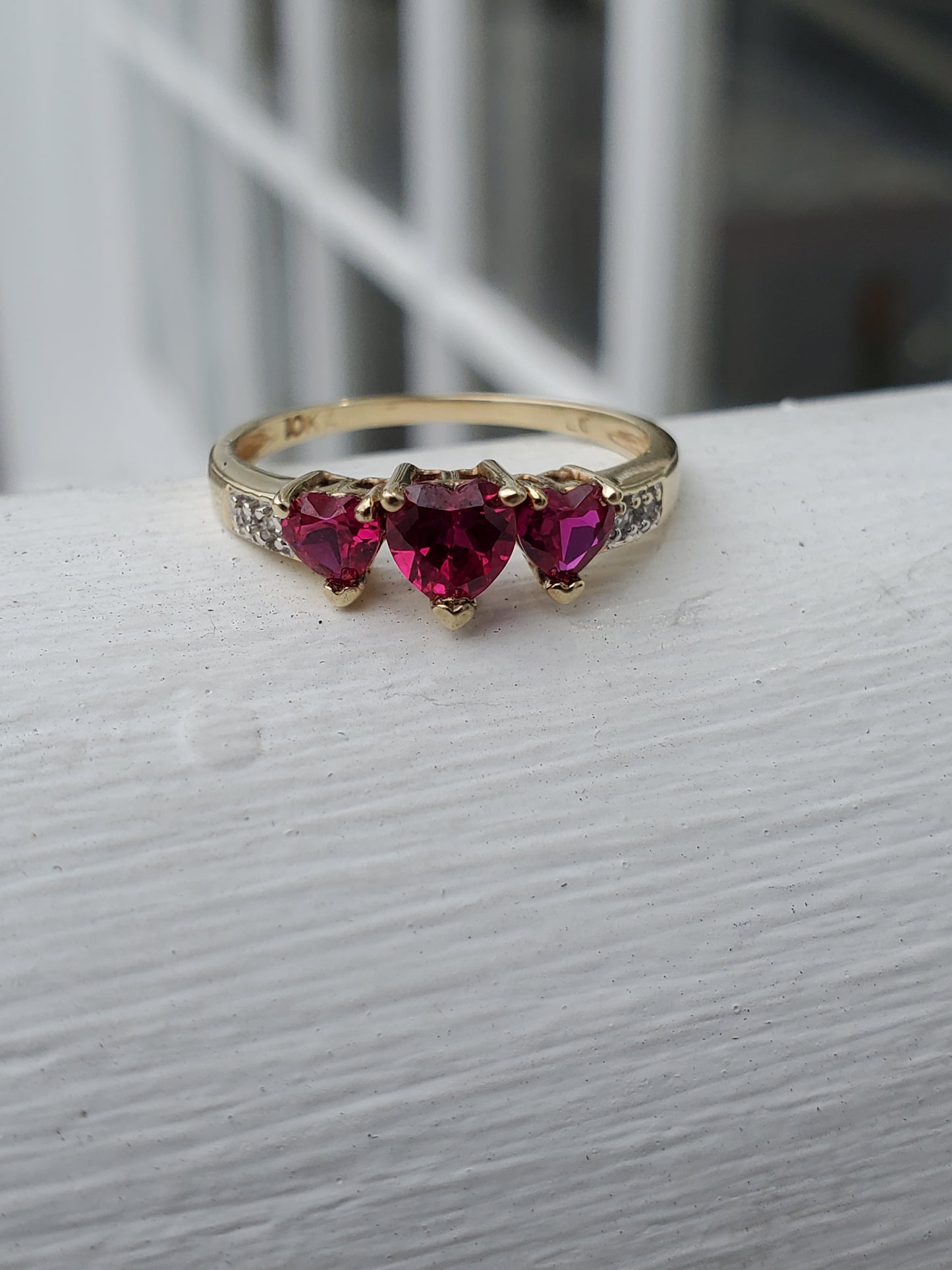 10k Solid Gold Lab Created Ruby Past Present Future Heart Ring