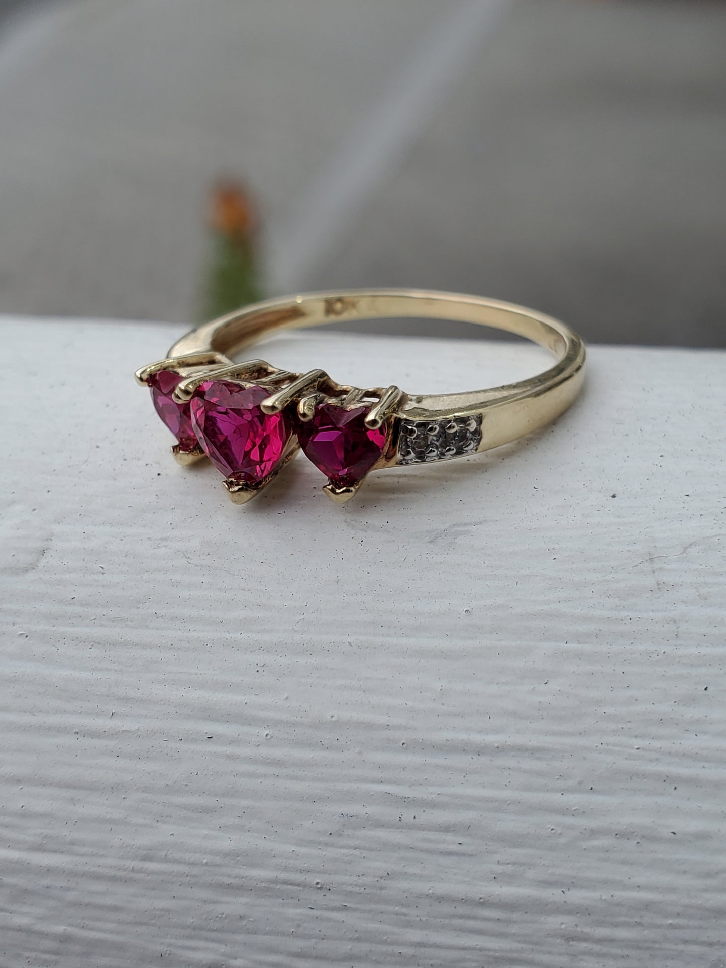 10k Solid Gold Lab Created Ruby Past Present Future Heart Ring