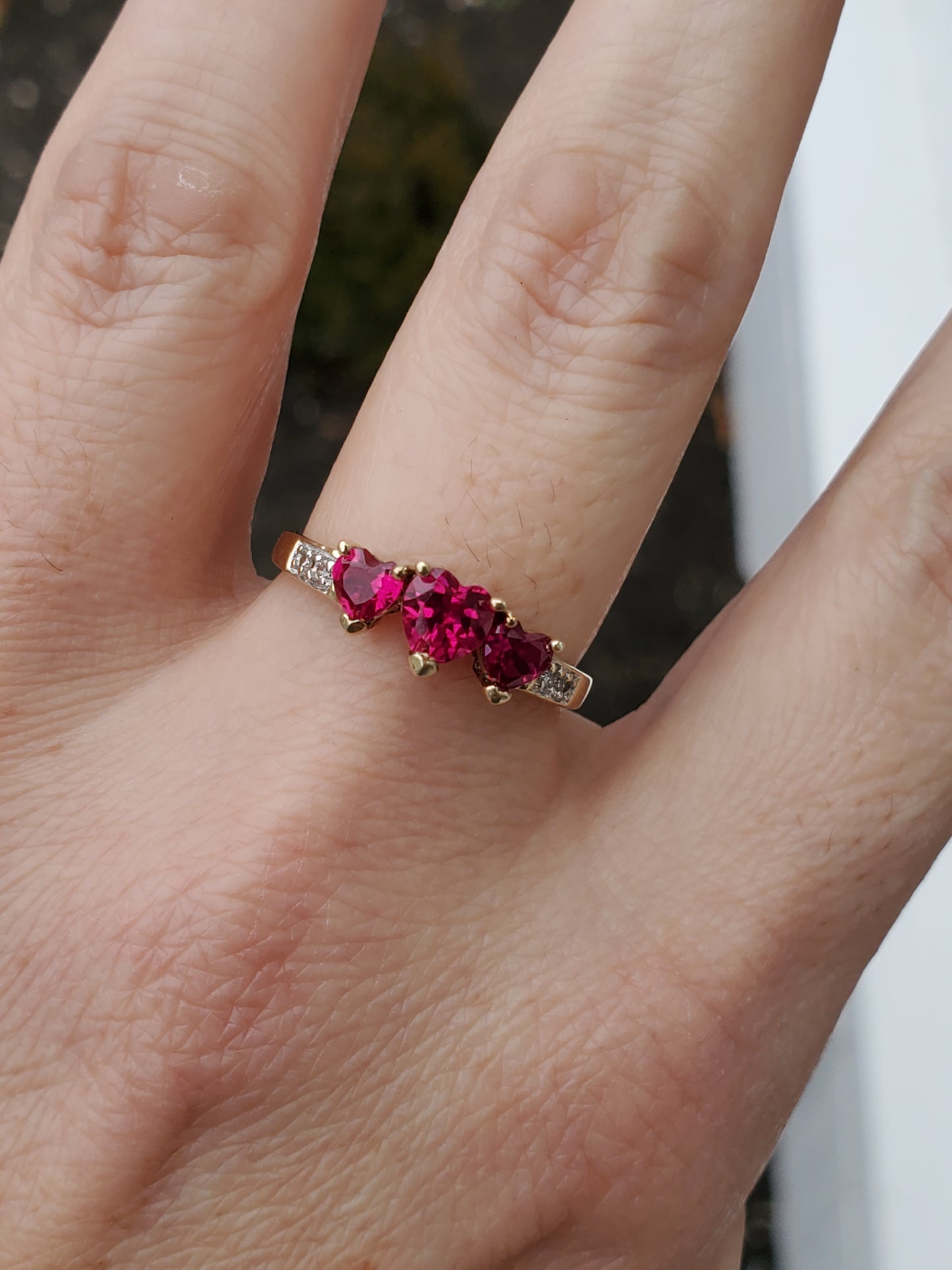 10k Solid Gold Lab Created Ruby Past Present Future Heart Ring