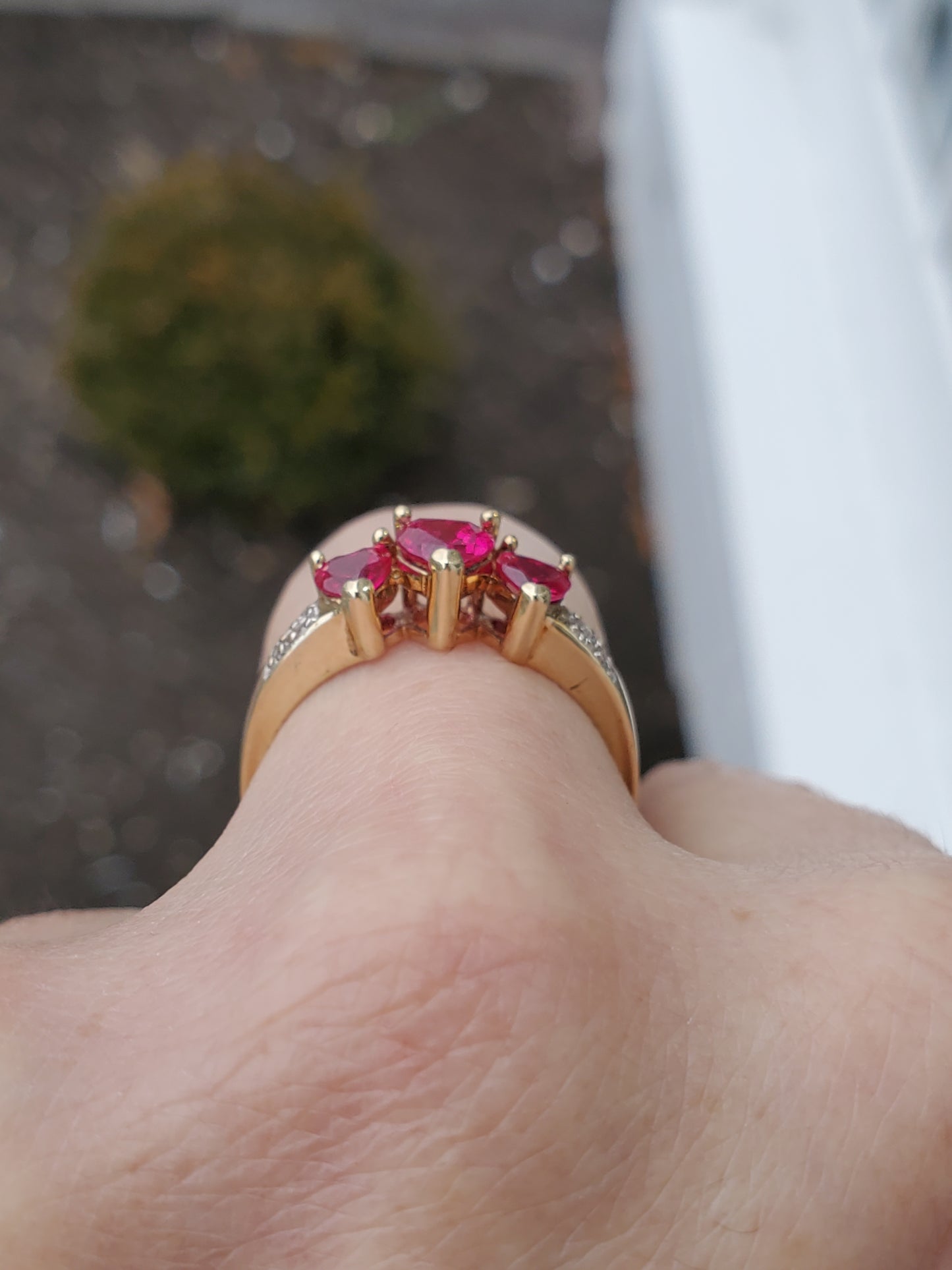 10k Solid Gold Lab Created Ruby Past Present Future Heart Ring