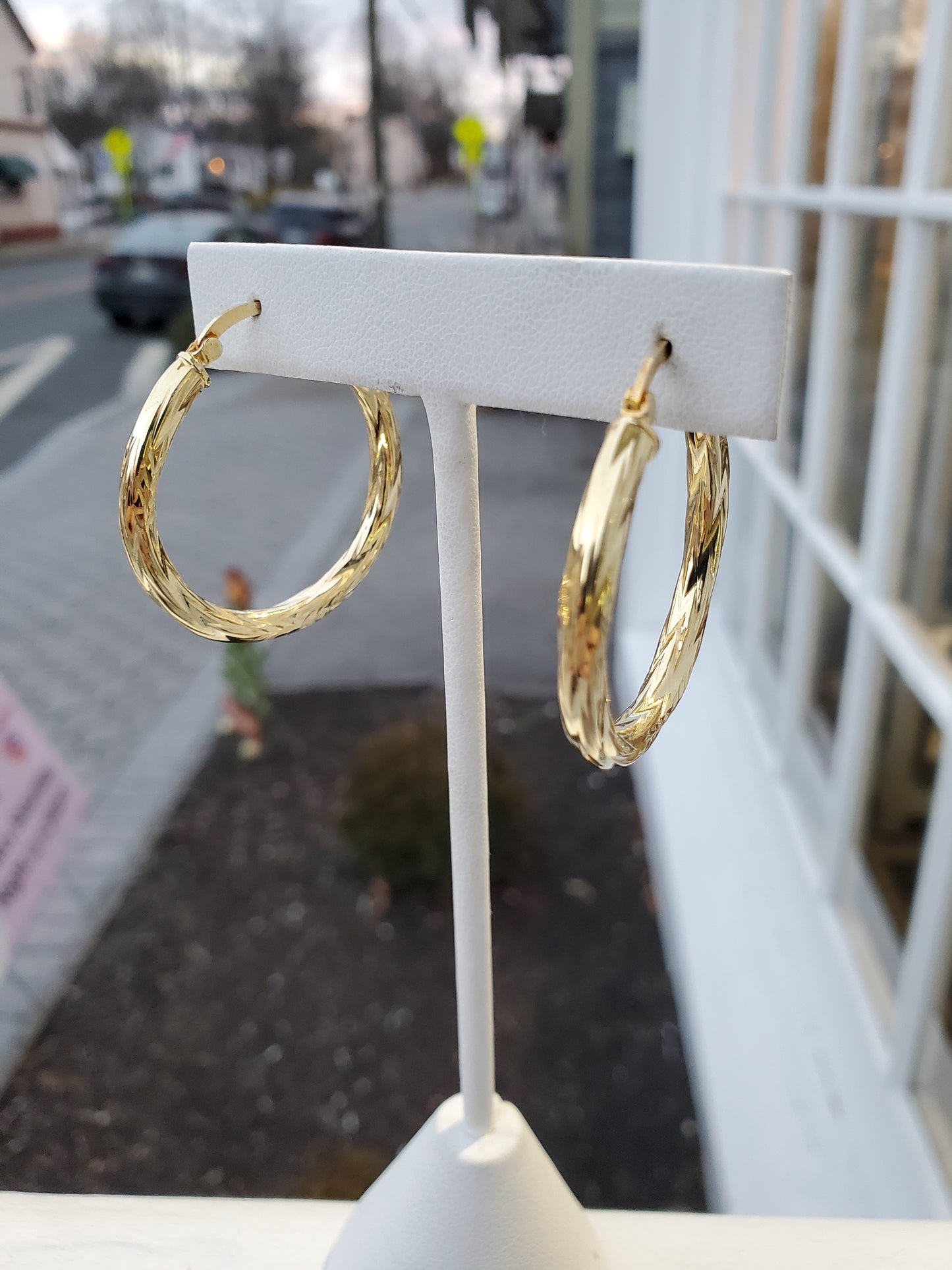 925 Sterling Silver Vermeil Diamond Cut Hoop Earrings