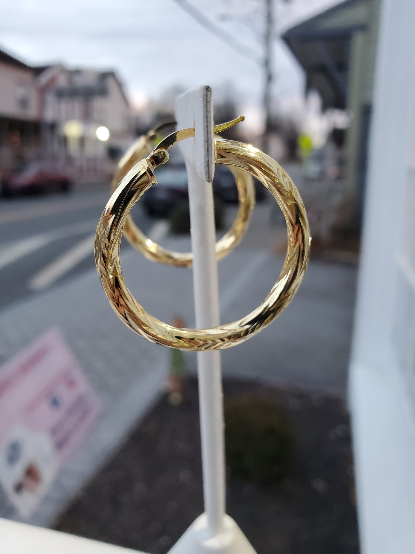 925 Sterling Silver Vermeil Diamond Cut Hoop Earrings