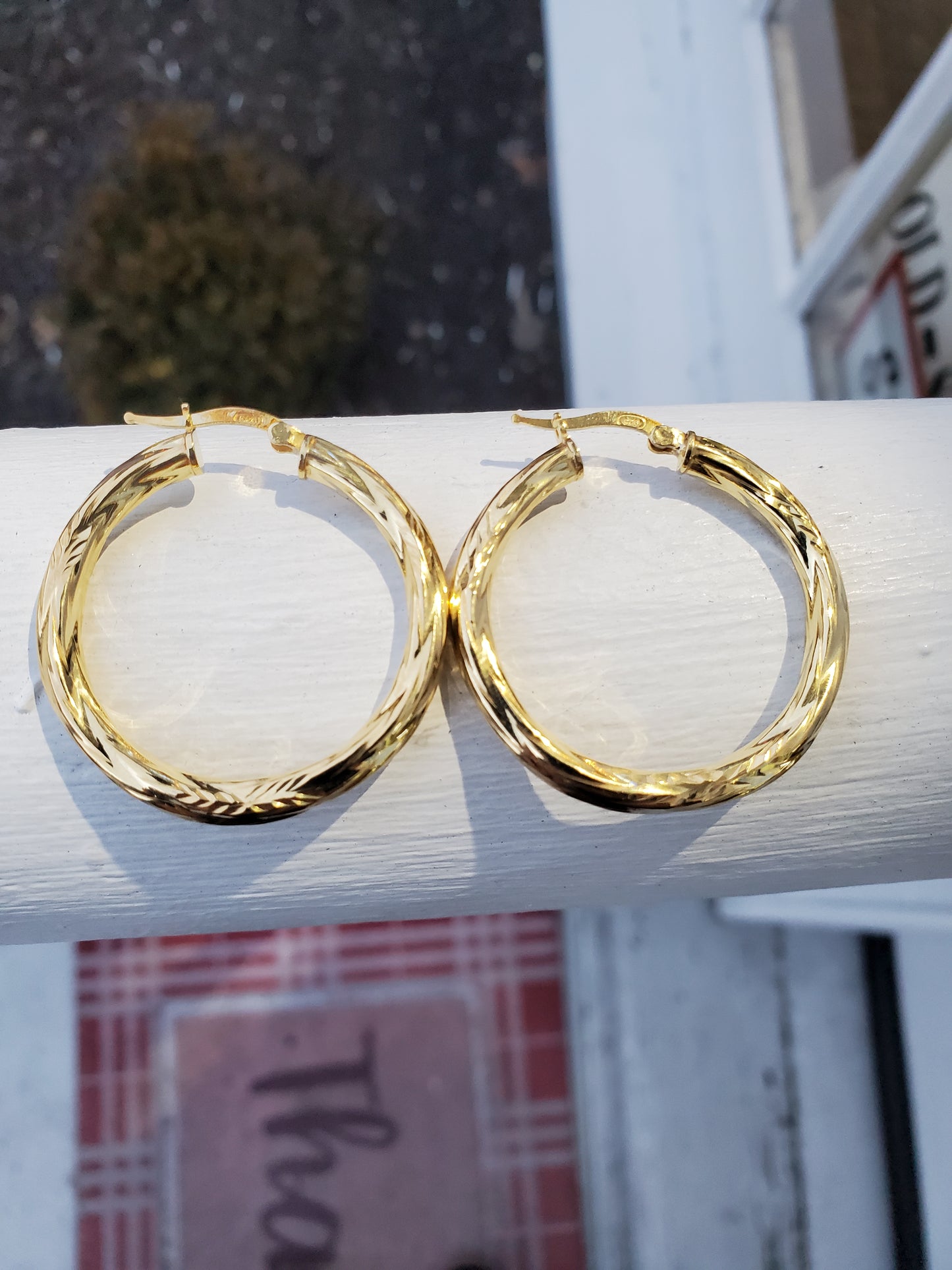 925 Sterling Silver Vermeil Diamond Cut Hoop Earrings