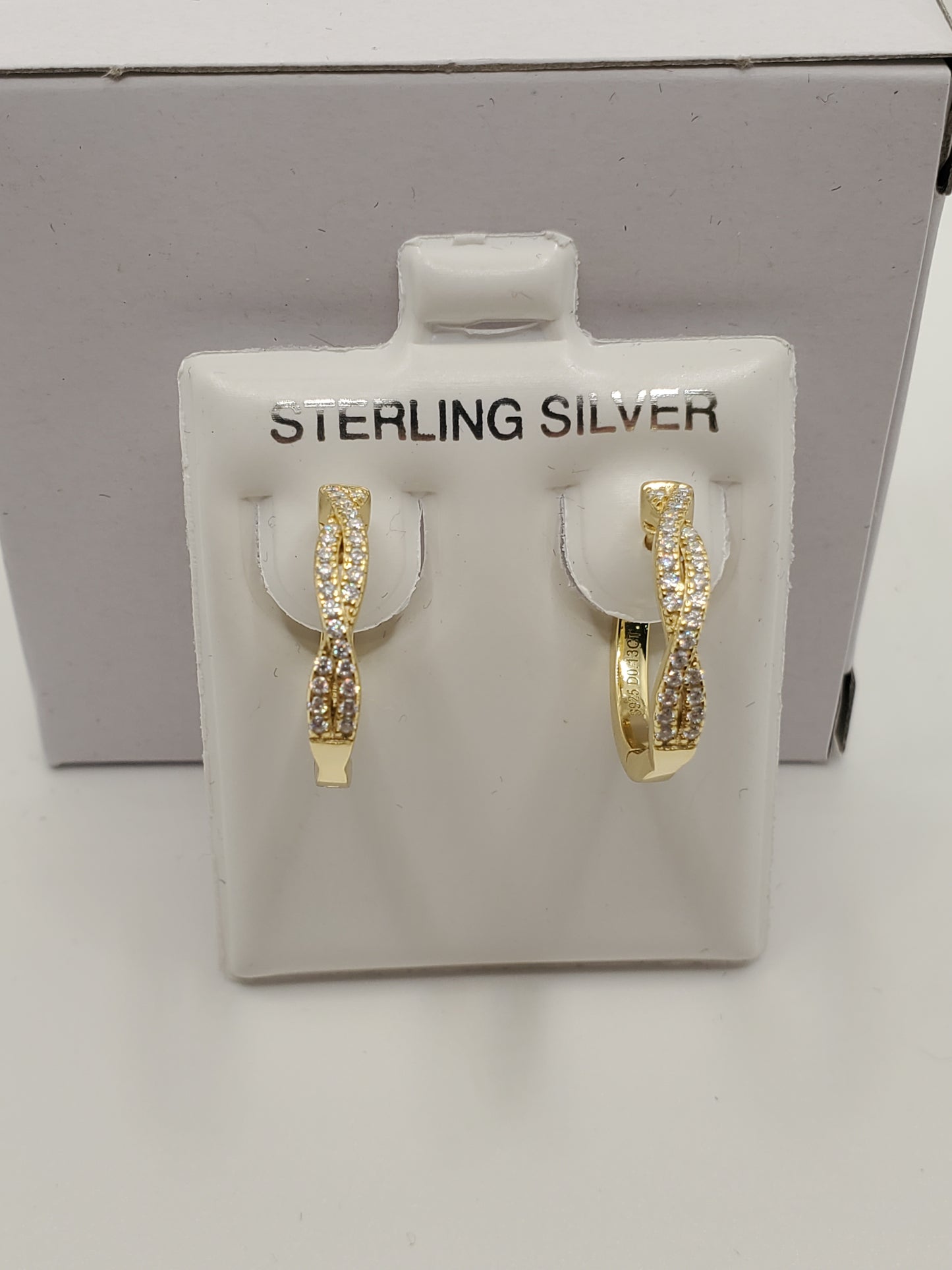 925 Sterling Silver Vermeil Twisted Moissanite Diamond Huggie Hoop Earrings