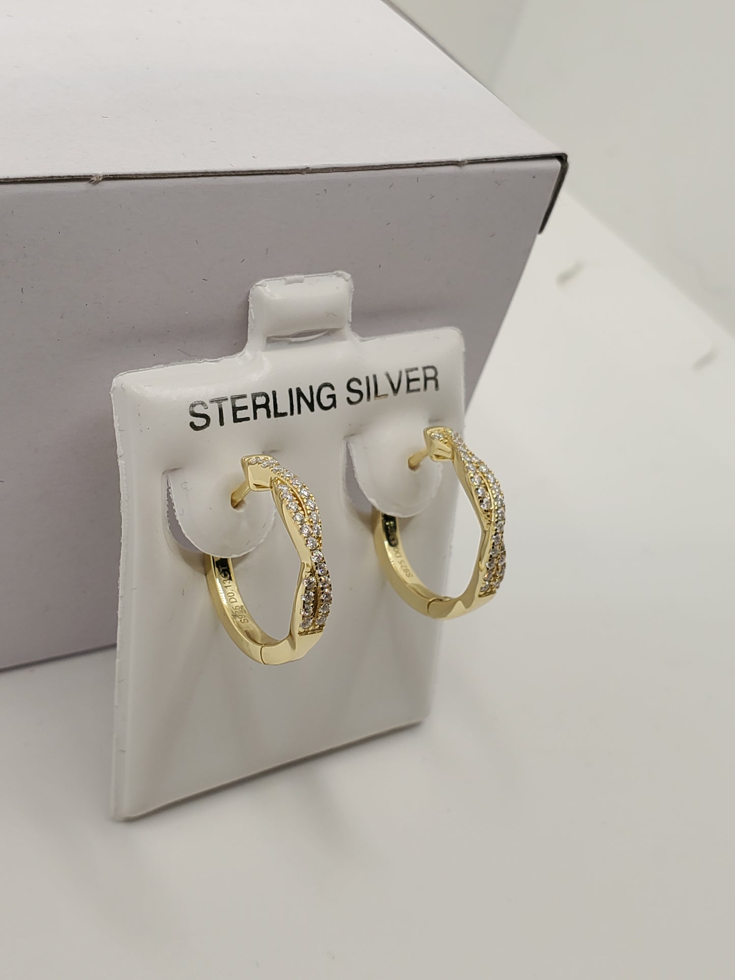 925 Sterling Silver Vermeil Twisted Moissanite Diamond Huggie Hoop Earrings