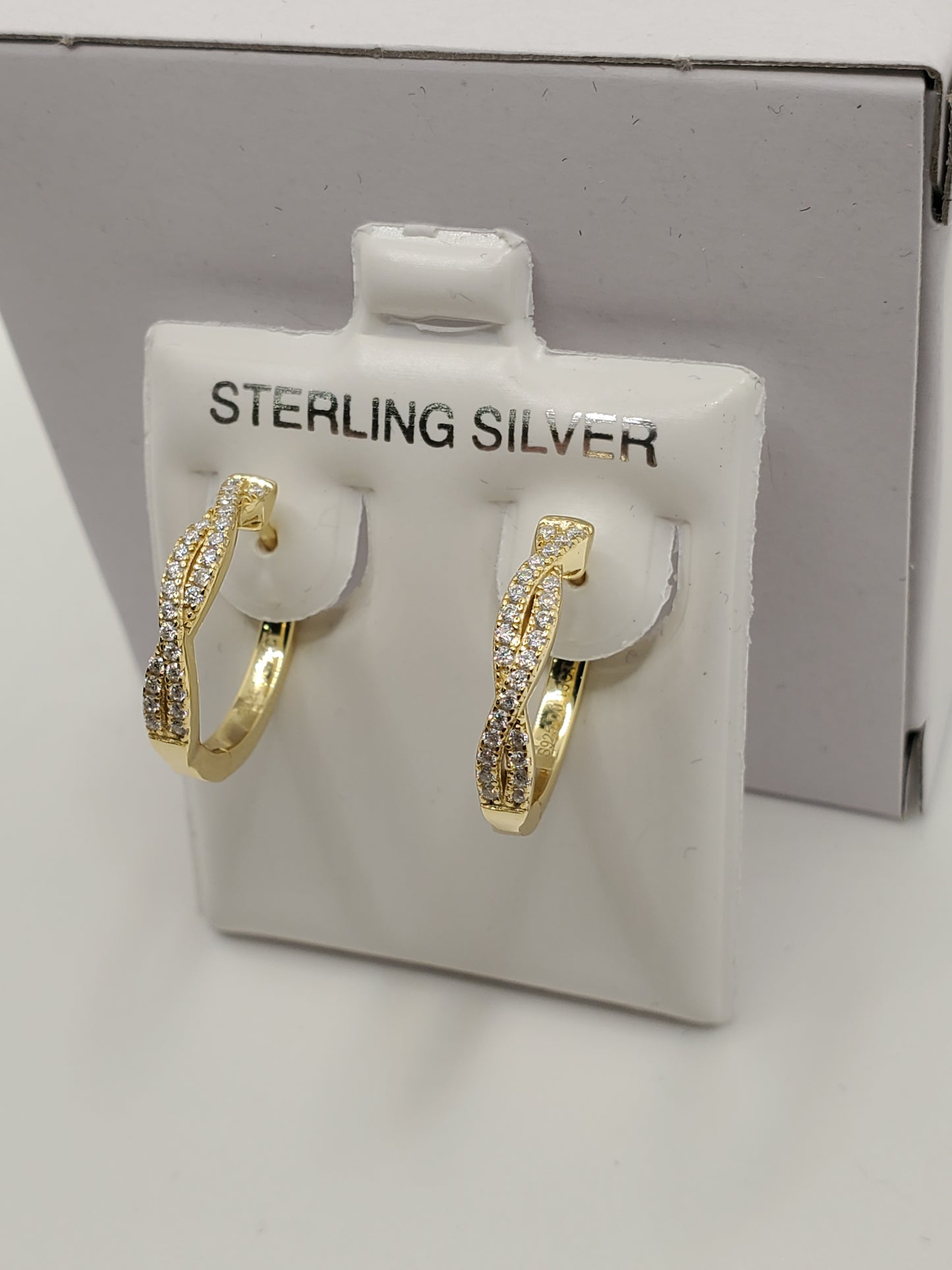 925 Sterling Silver Vermeil Twisted Moissanite Diamond Huggie Hoop Earrings