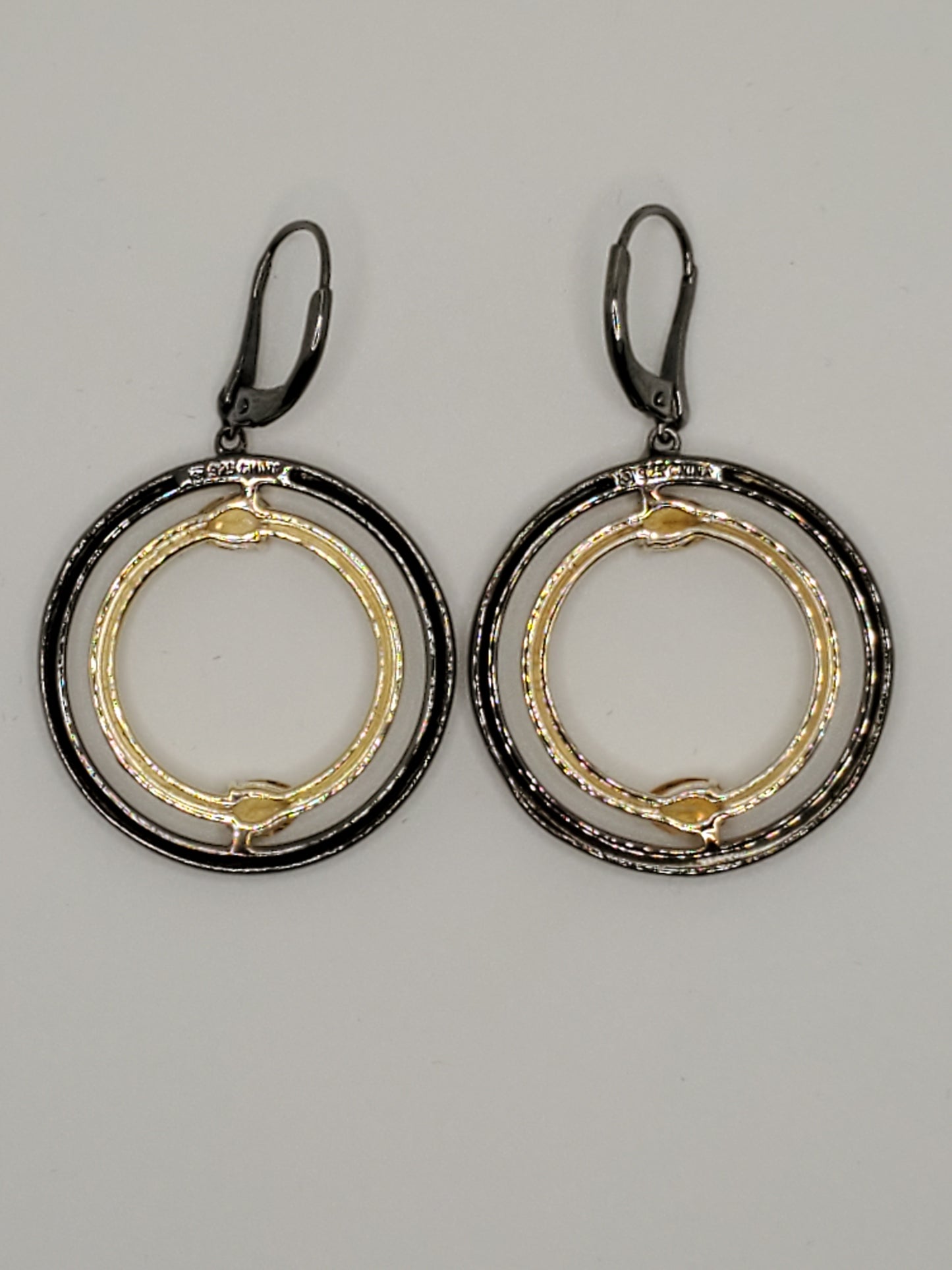 925 Sterling Silver Oxidized & Vermeil "Event Horizon" Double Circle Hoop Citrine Topaz Drop Earrings