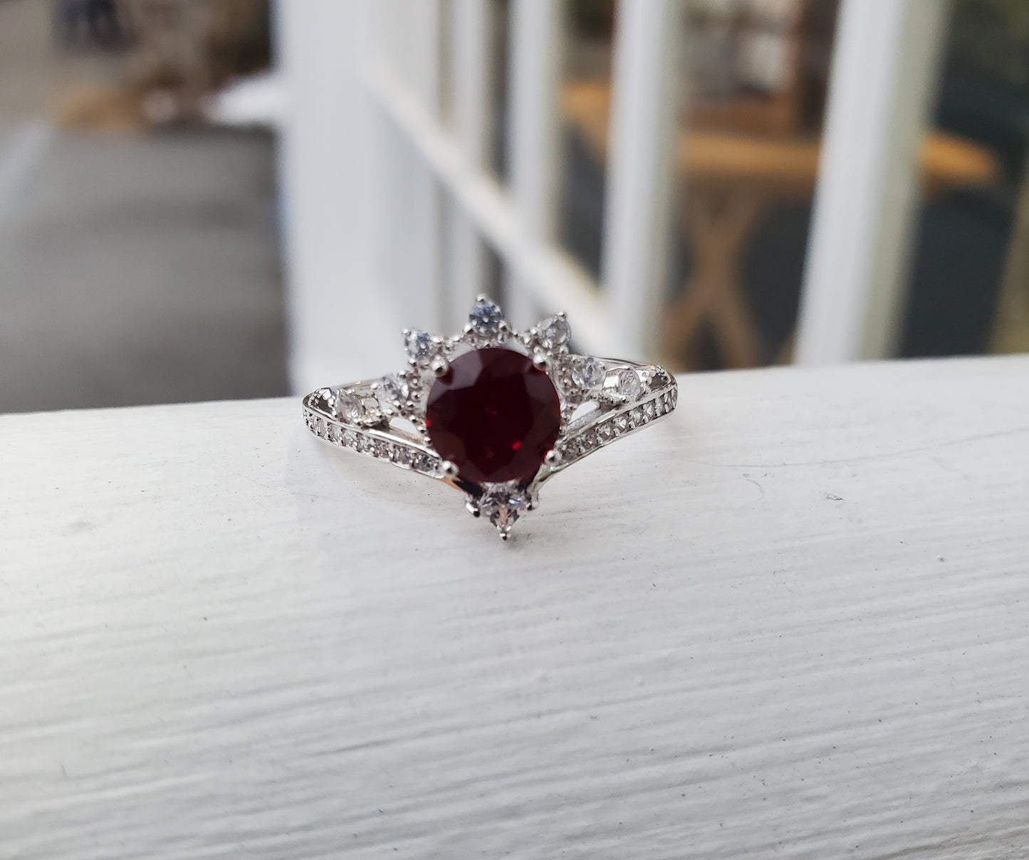 925 Sterling Silver Ruby Zirconia Crown Tiara Princess Ring -Open Size