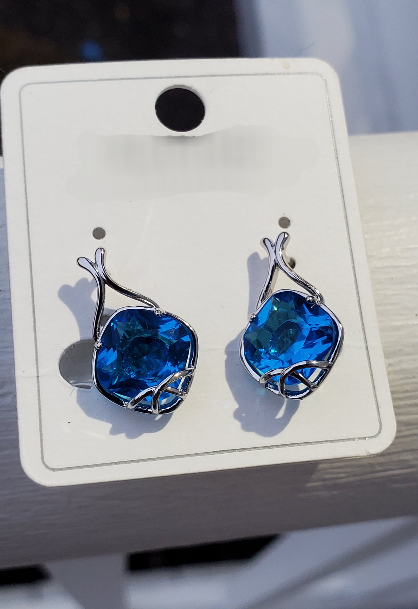 Stainless Steel Simulated Hampton Blue Topaz Crystal Earrings