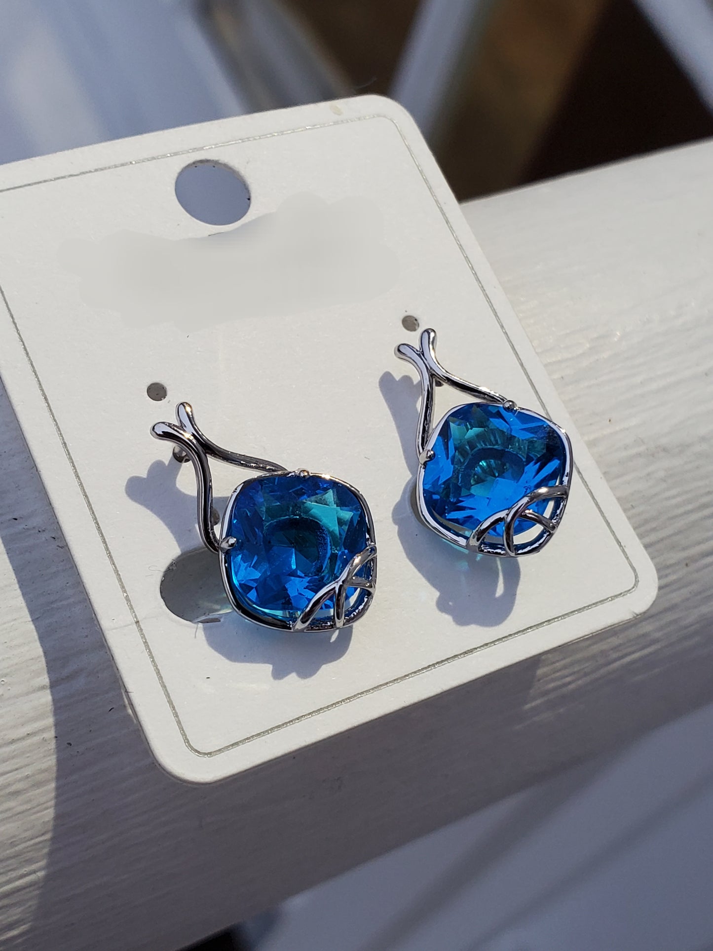 Stainless Steel Simulated Hampton Blue Topaz Crystal Earrings