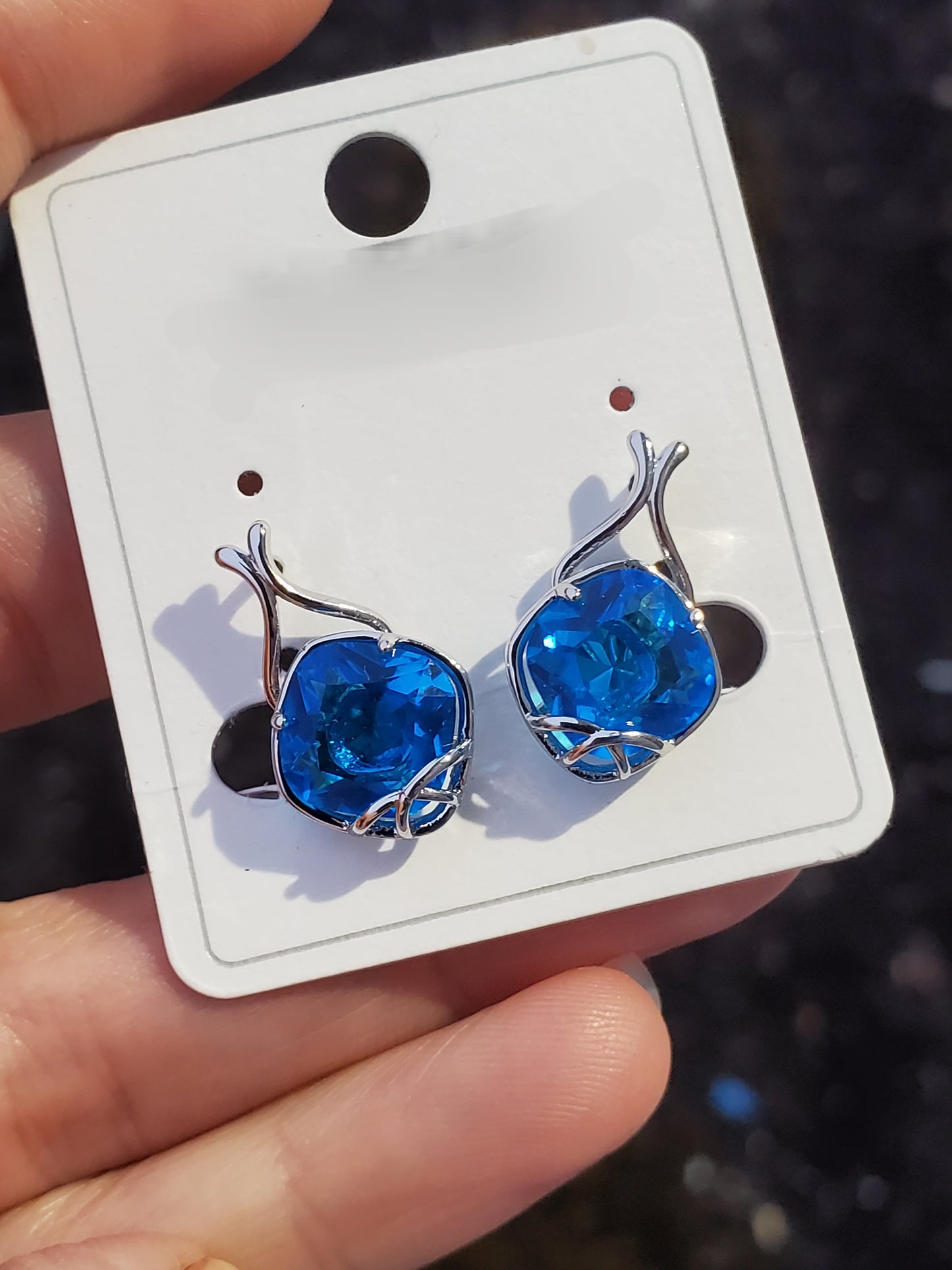 Stainless Steel Simulated Hampton Blue Topaz Crystal Earrings