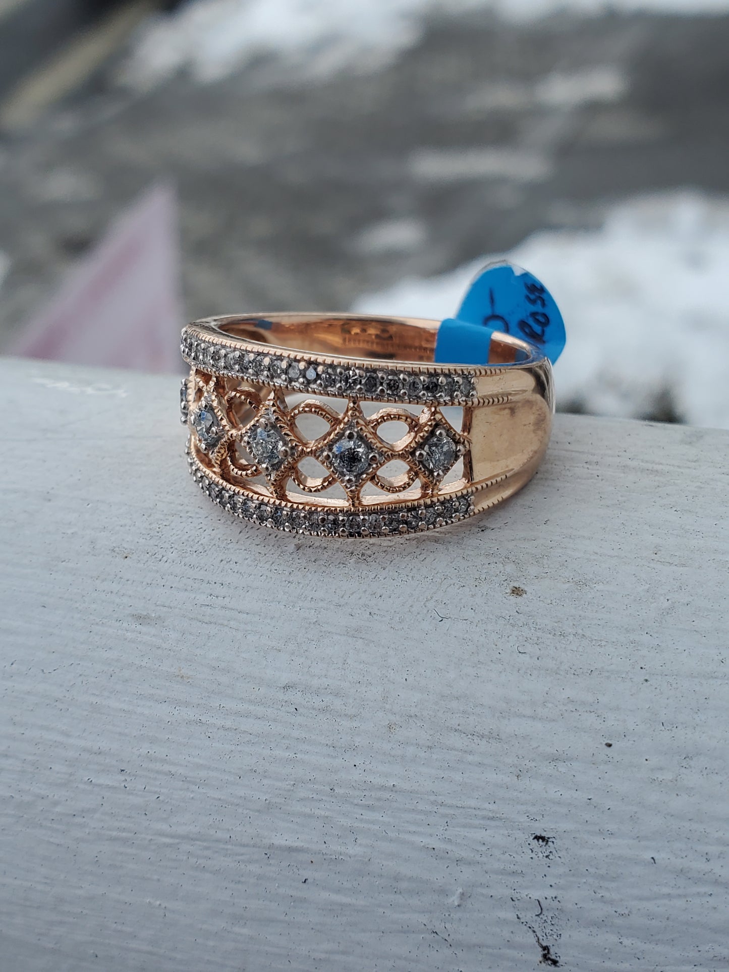 10k Rose Gold Natural Diamond Filagre Band Ring