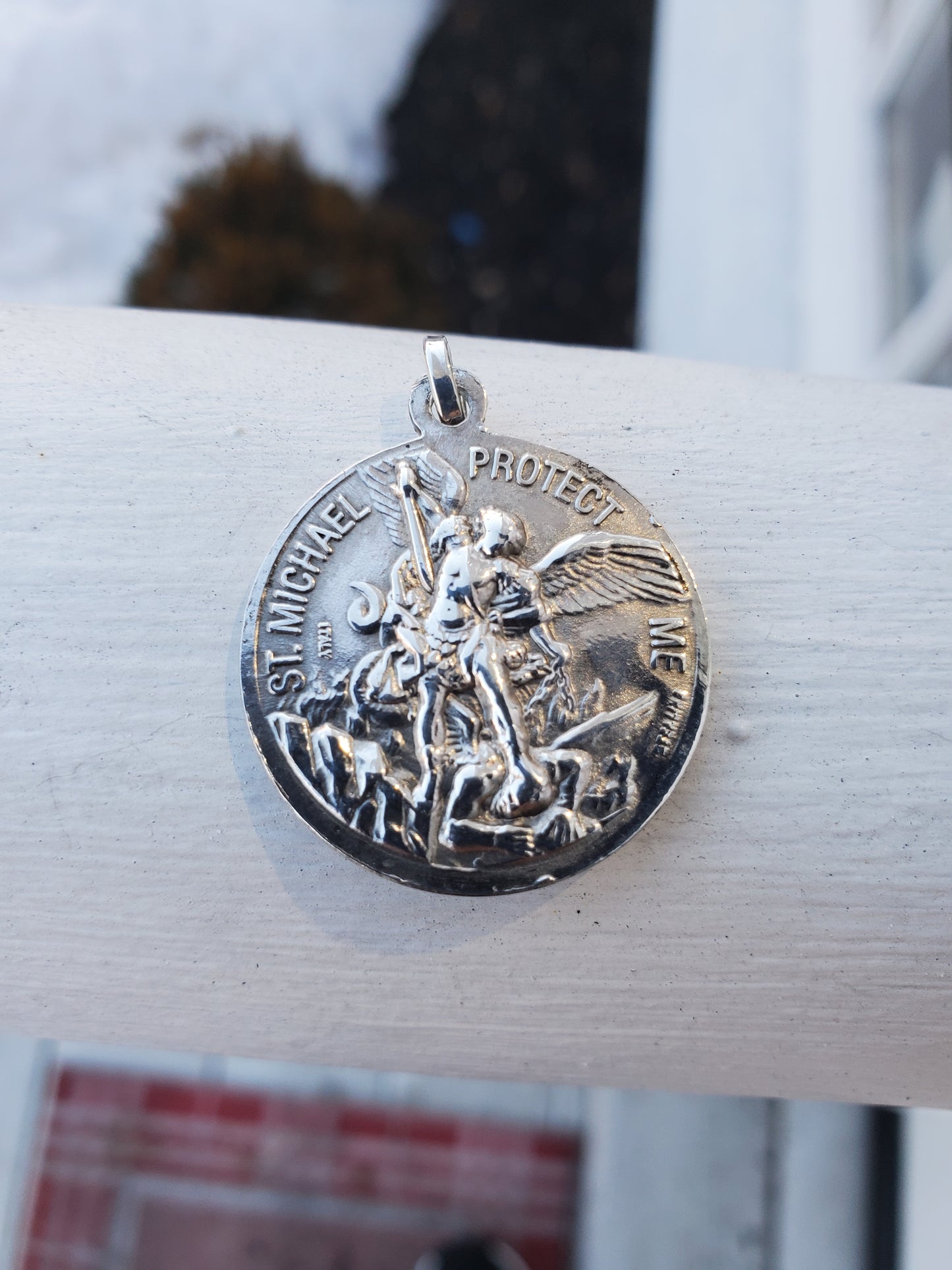 925 Sterling Silver US Marine Corps / Saint Michael Reversible Disc Medallion Pendant