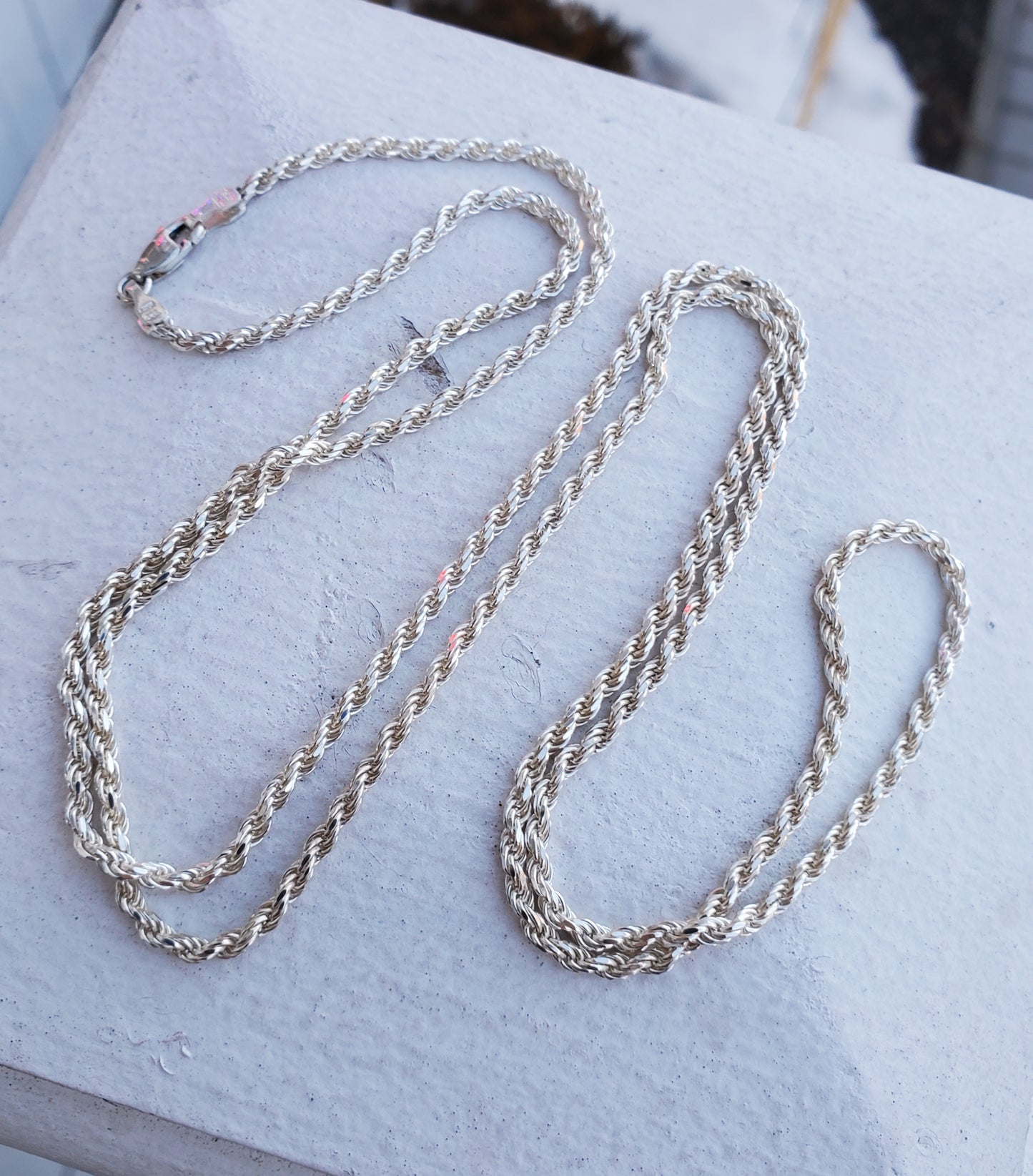 925 Sterling Silver 30" Solid Diamond Cut Rope Chain