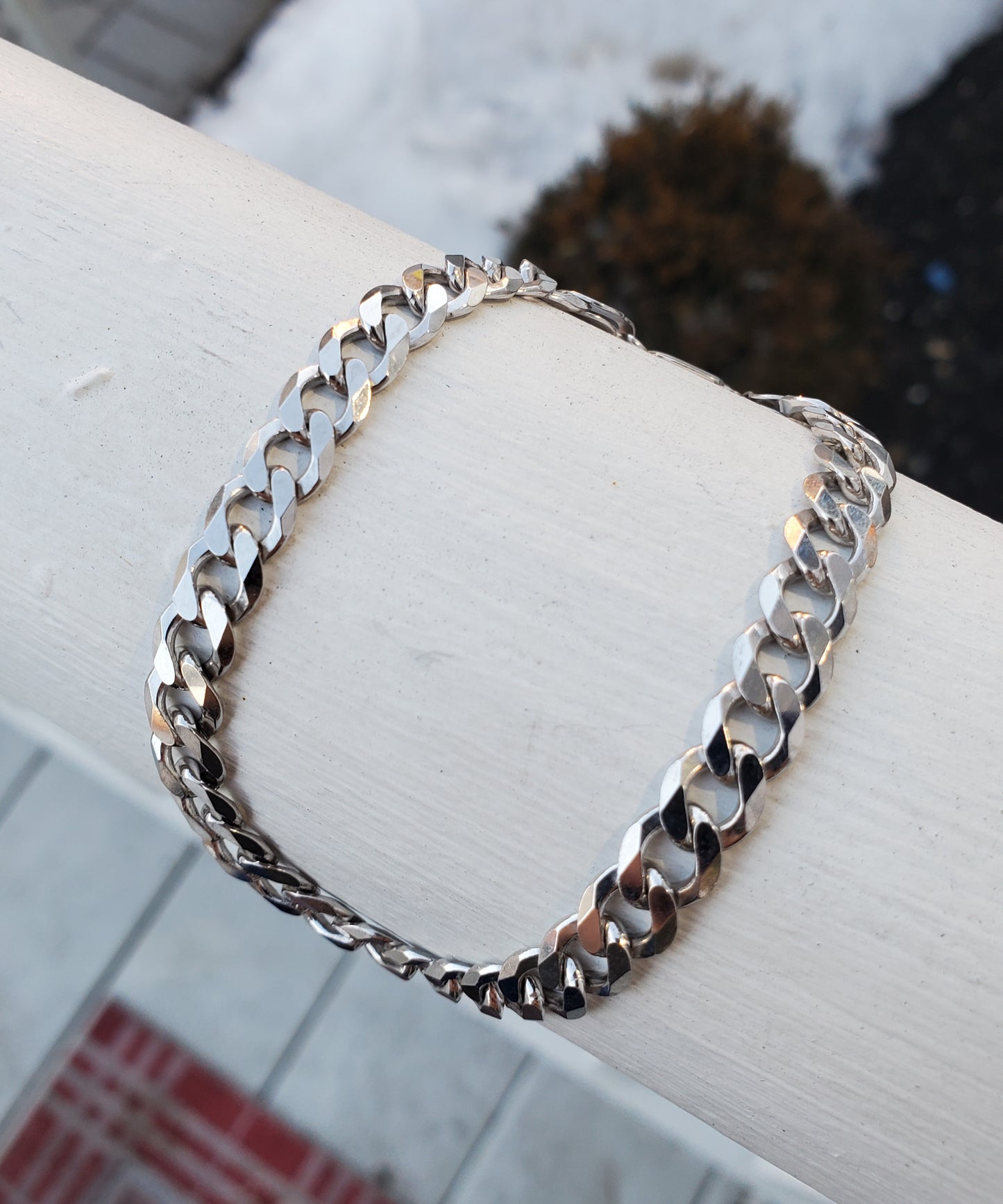 925 Sterling Silver Platinum Finish Unisex Cuban link Bracelet 8"