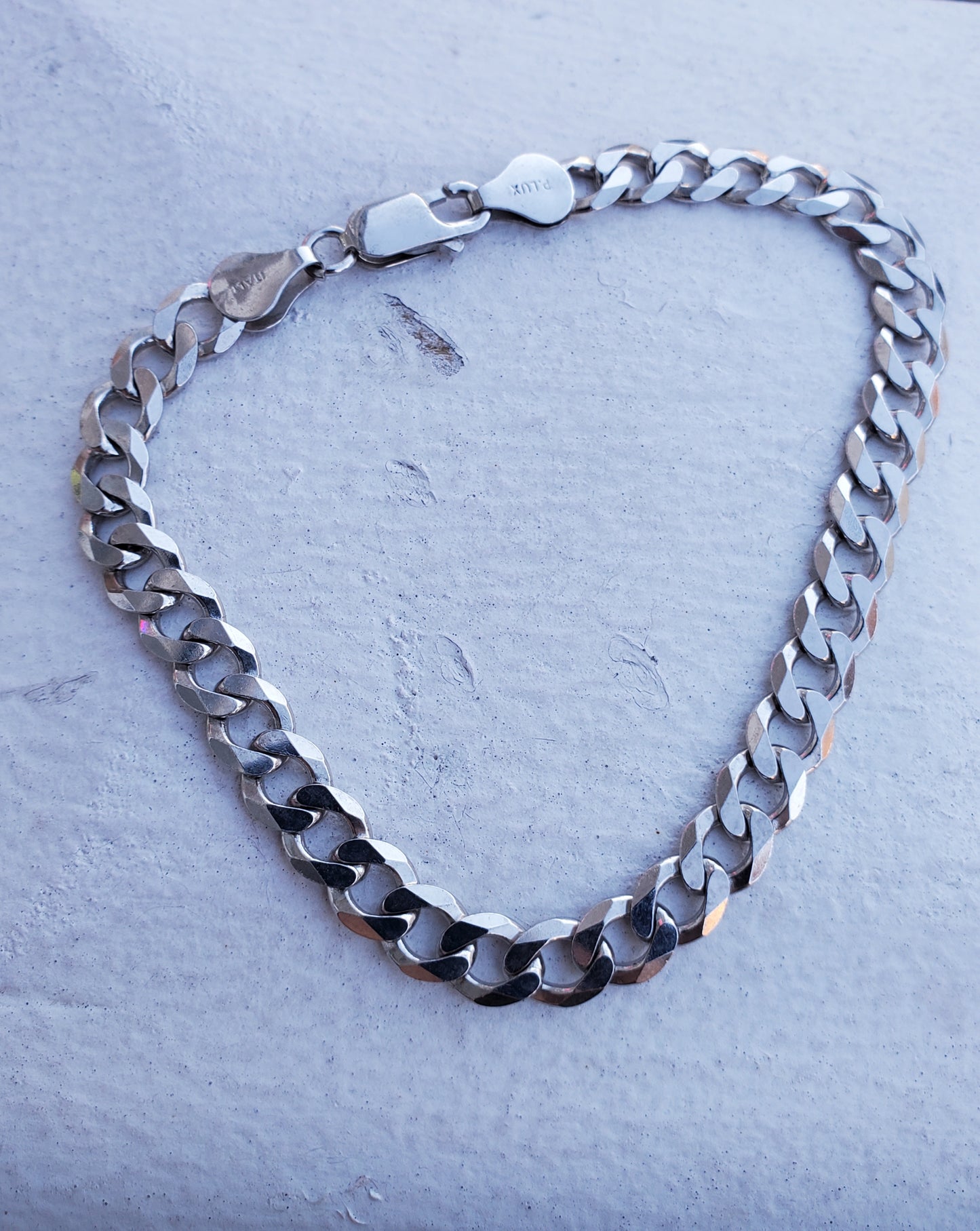 925 Sterling Silver Platinum Finish Unisex Cuban link Bracelet 8"