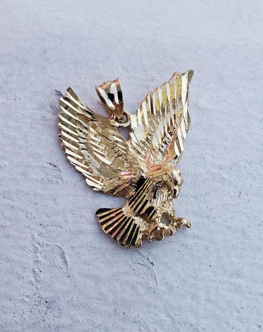 14k Solid Gold Diamond Cut Eagle Charm Pendant