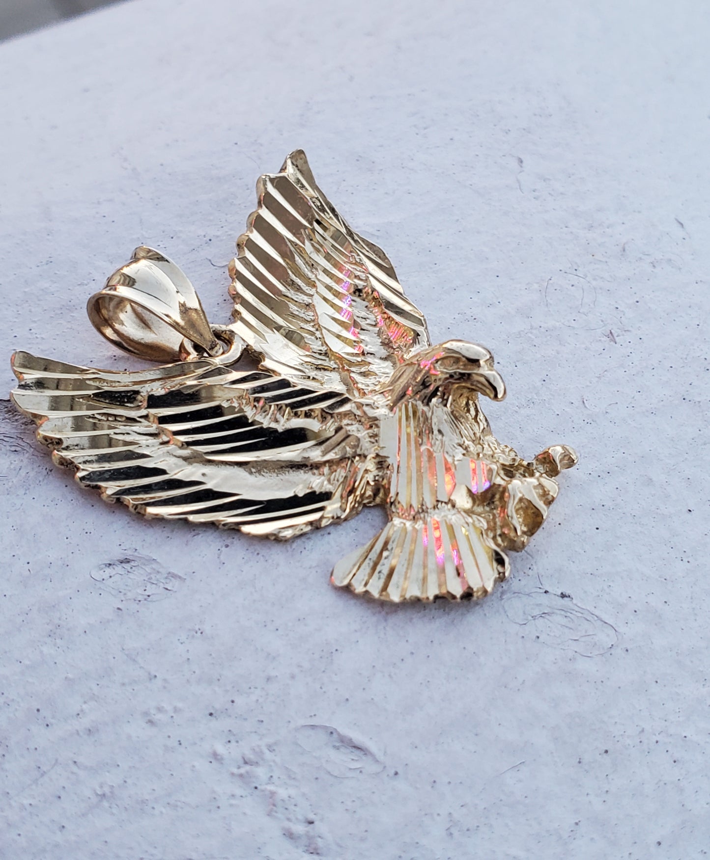 14k Solid Gold Diamond Cut Eagle Charm Pendant