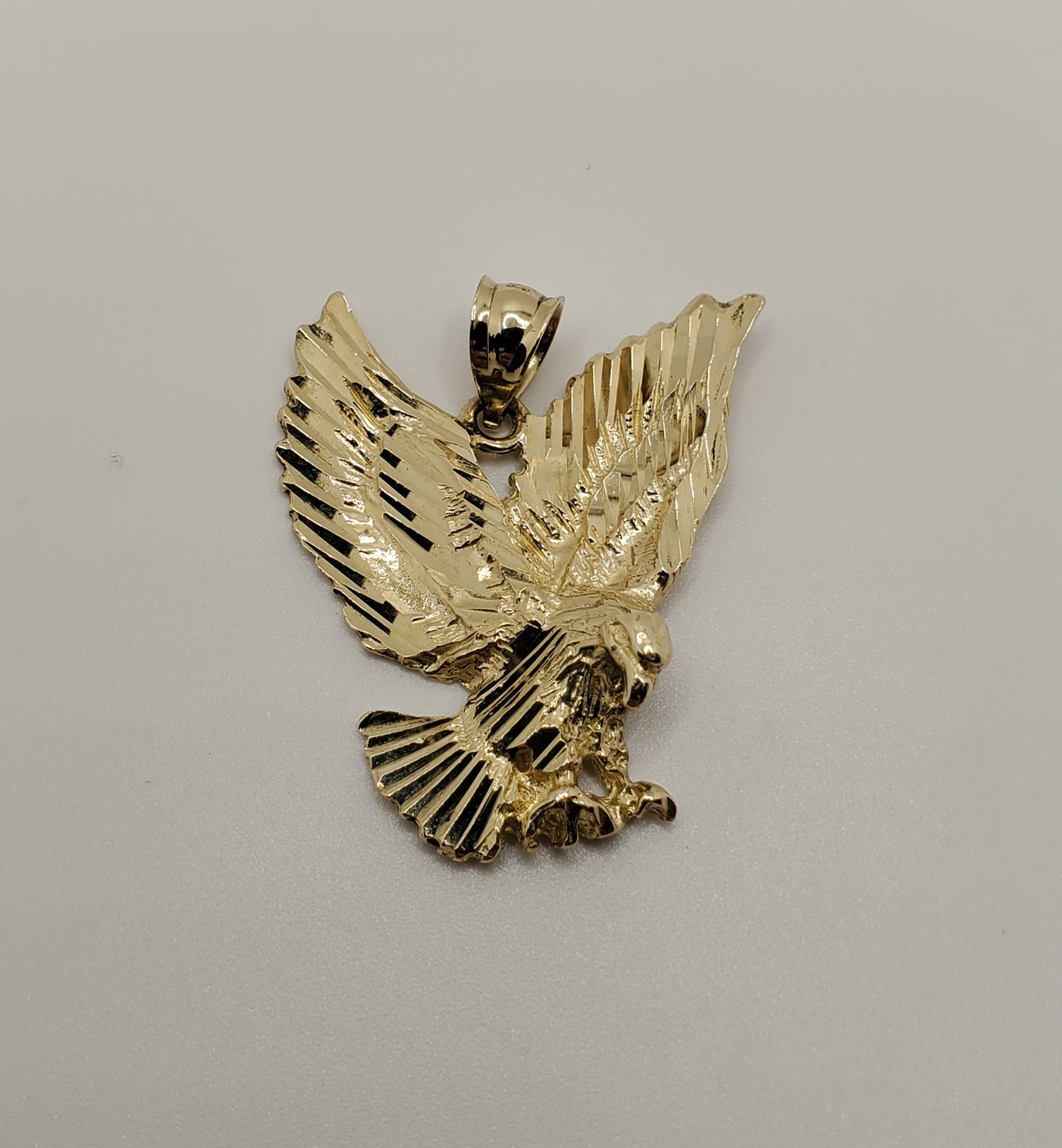 14k Solid Gold Diamond Cut Eagle Charm Pendant